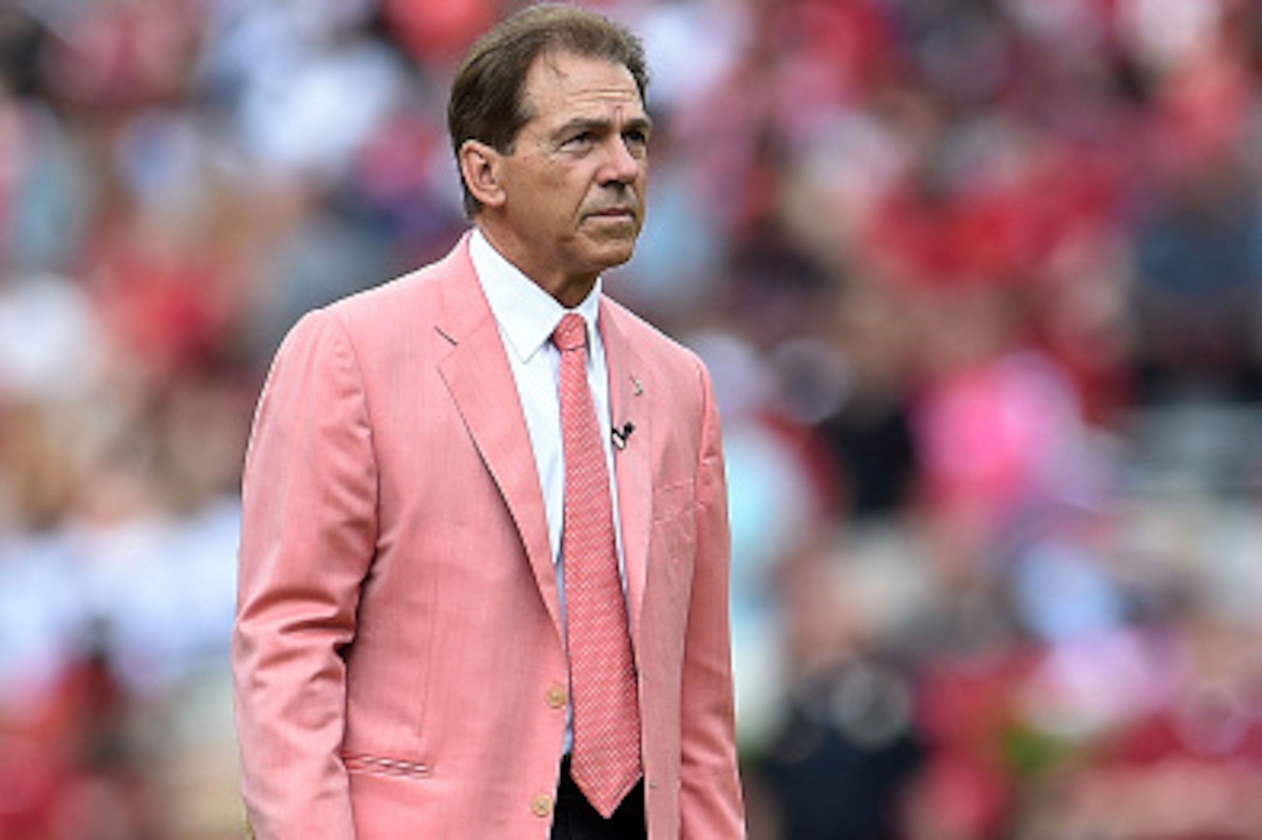 TUSCALOOSA, AL - APRIL 18: Head coach Nick Saban of the Alabama Crimson Tide watches action during the University of Alabama A Day spring game at Bryant-Denny Stadium on April 18, 2015 in Tuscaloosa, Alabama. (Photo by Stacy Revere/Getty Images) TUSCALOOSA, AL - APRIL 18: Head coach Nick Saban of the Alabama Crimson Tide watches action during the University of Alabama A Day spring game at Bryant-Denny Stadium on April 18, 2015 in Tuscaloosa, Alabama. (Photo by Stacy Revere/Getty Images)