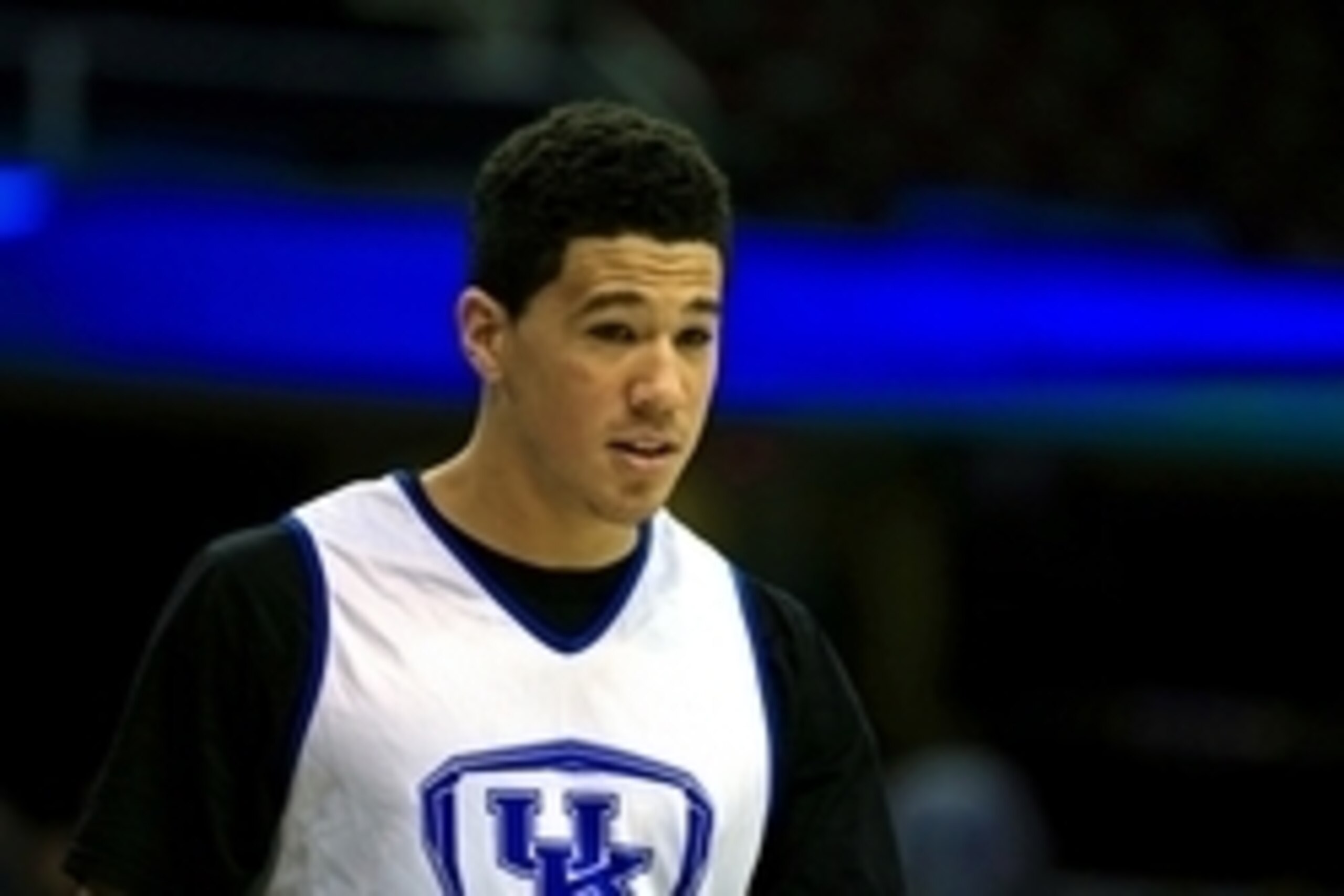 Mar 25, 2015; Cleveland, OH, USA; Kentucky Wildcats guard Devin Booker (1) shoots during practice for the semifinals of the midwest regional of the 2015 NCAA Tournament at Quicken Loans Arena. Mandatory Credit: Andrew Weber-USA TODAY Sports