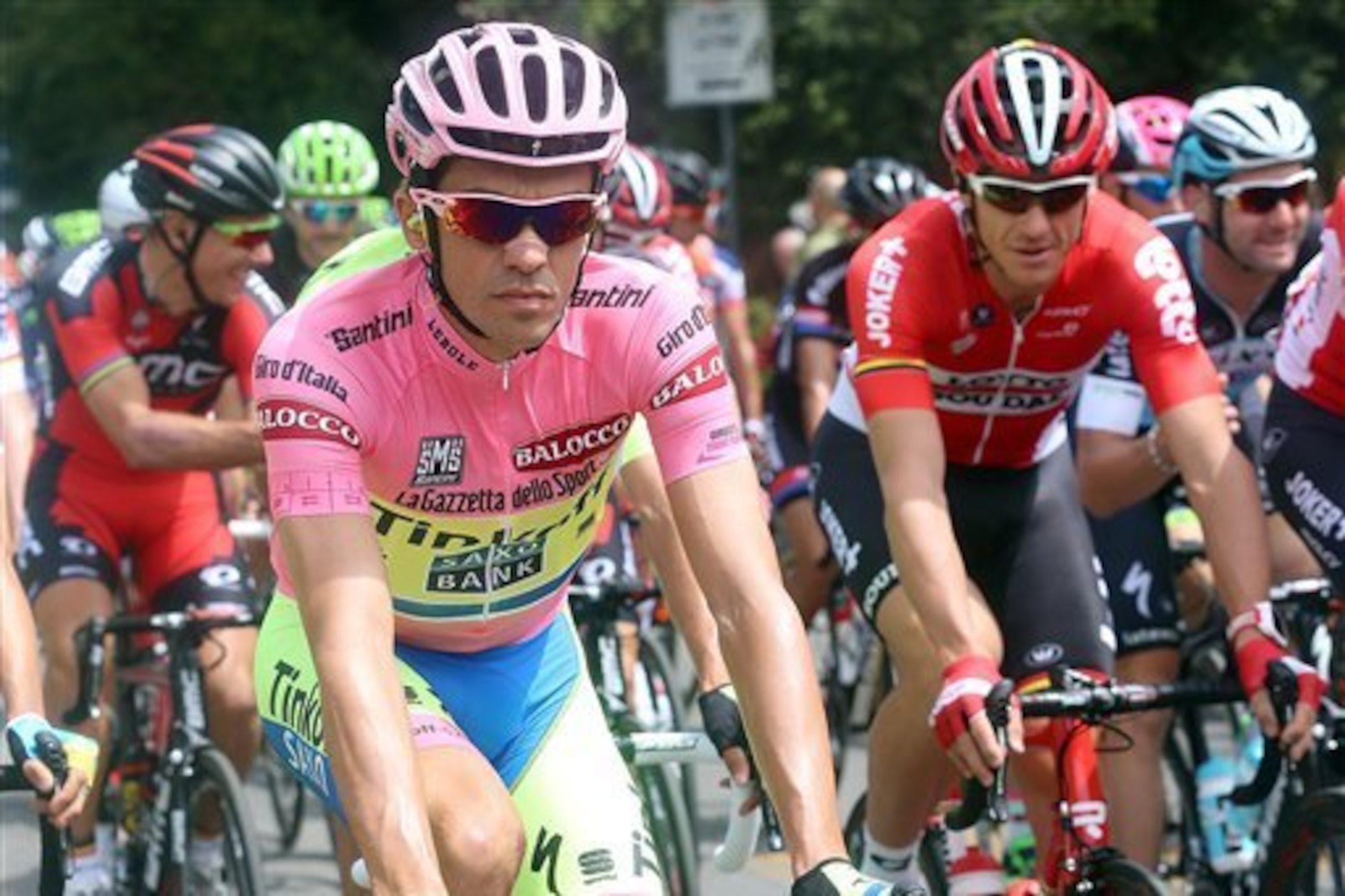Contador tested the peloton with a late burst of speed.
