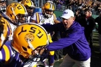 Dec 30, 2014; Nashville, TN, USA; LSU Tigers head coach Les Miles prior to the game against the Notre Dame Fighting Irish in the Music City Bowl at LP Field. Mandatory Credit: Christopher Hanewinckel-USA TODAY Sports