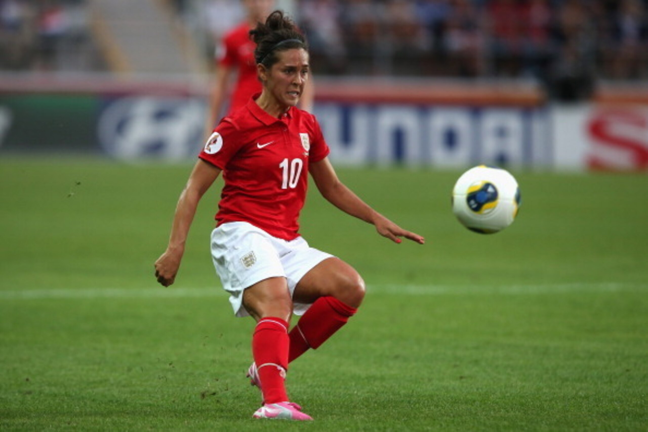 LINKOPING, SWEDEN - JULY 18:  Fara Williams of England runs with the ball during the UEFA Women's EURO 2013 Group C match between France and England at Linkoping Arena on July 18, 2013 in Linkoping, Sweden.  (Photo by Christof Koepsel/Getty Images)
