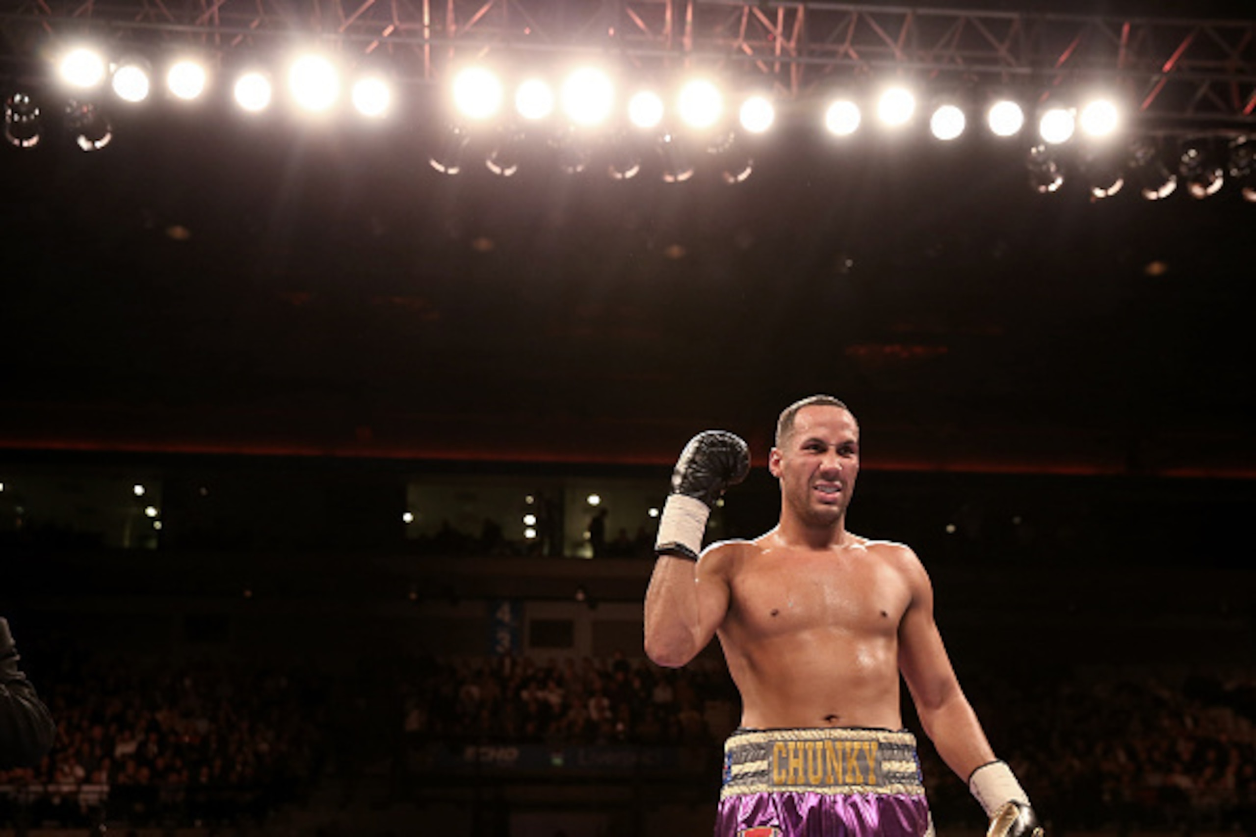 LIVERPOOL, ENGLAND - NOVEMBER 22:  James Degale celebrates his victory over Marco Antonio Periban during their Super Middleweight bout at Liverpool Echo Arena on November 22, 2014 in Liverpool, England.  (Photo by Scott Heavey/Getty Images)
