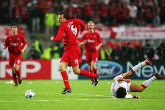 ISTANBUL, TURKEY - MAY 25:  Dietmar Hamann of Liverpool powers forward during the European Champions League final between Liverpool and AC Milan on May 25, 2005 at the Ataturk Olympic Stadium in Istanbul, Turkey.  (Photo by Mike Hewitt/Getty Images)