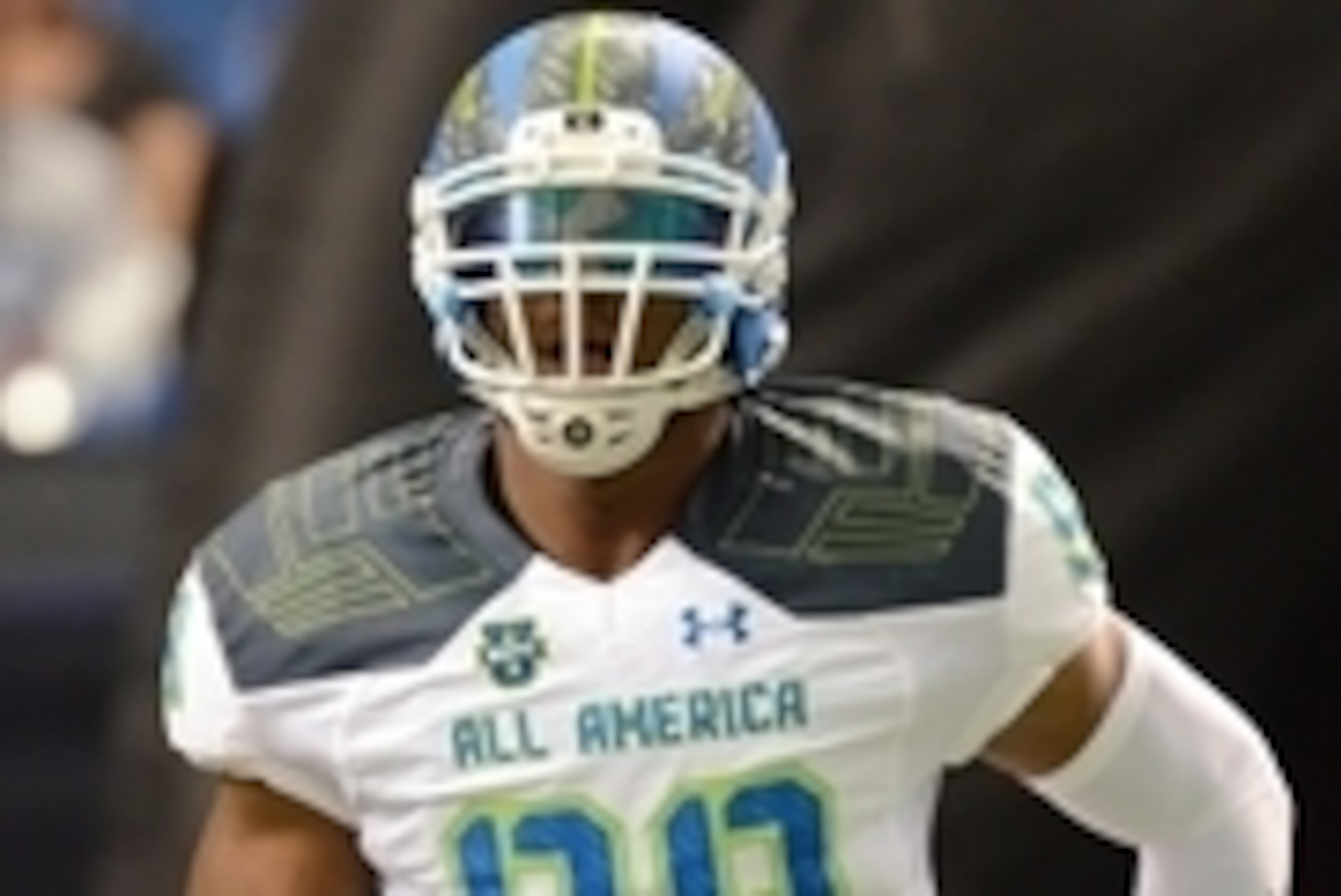 Jan 2, 2015; St. Petersburg, FL, USA; Team Highlight defensive linemen Byron Cowart (99) runs on to the field during the introductions at the 2015 Under Armour All-America Game at Tropicana Field. Mandatory Credit: Jonathan Dyer-USA TODAY Sports