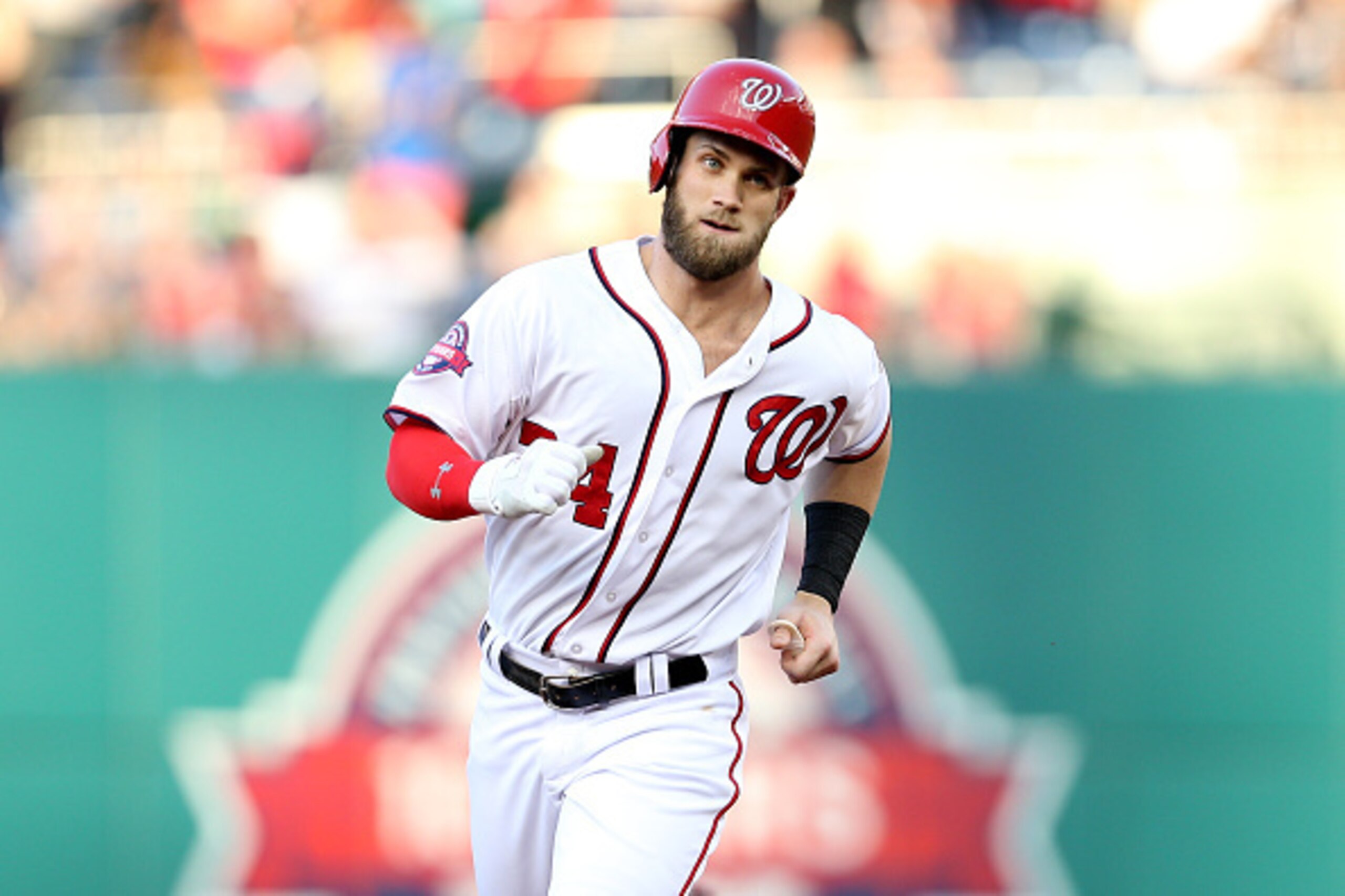 WASHINGTON, DC - MAY 19: Bryce Harper #34 of the Washington Nationals runs the bases after hitting a home run against the New York Yankees at Nationals Park on May 19, 2015 in Washington, DC. The Washington Nationals won, 8-6. (Photo by Patrick Smith/Gett WASHINGTON, DC - MAY 19: Bryce Harper #34 of the Washington Nationals runs the bases after hitting a home run against the New York Yankees at Nationals Park on May 19, 2015 in Washington, DC. The Washington Nationals won, 8-6. (Photo by Patrick Smith/Gett