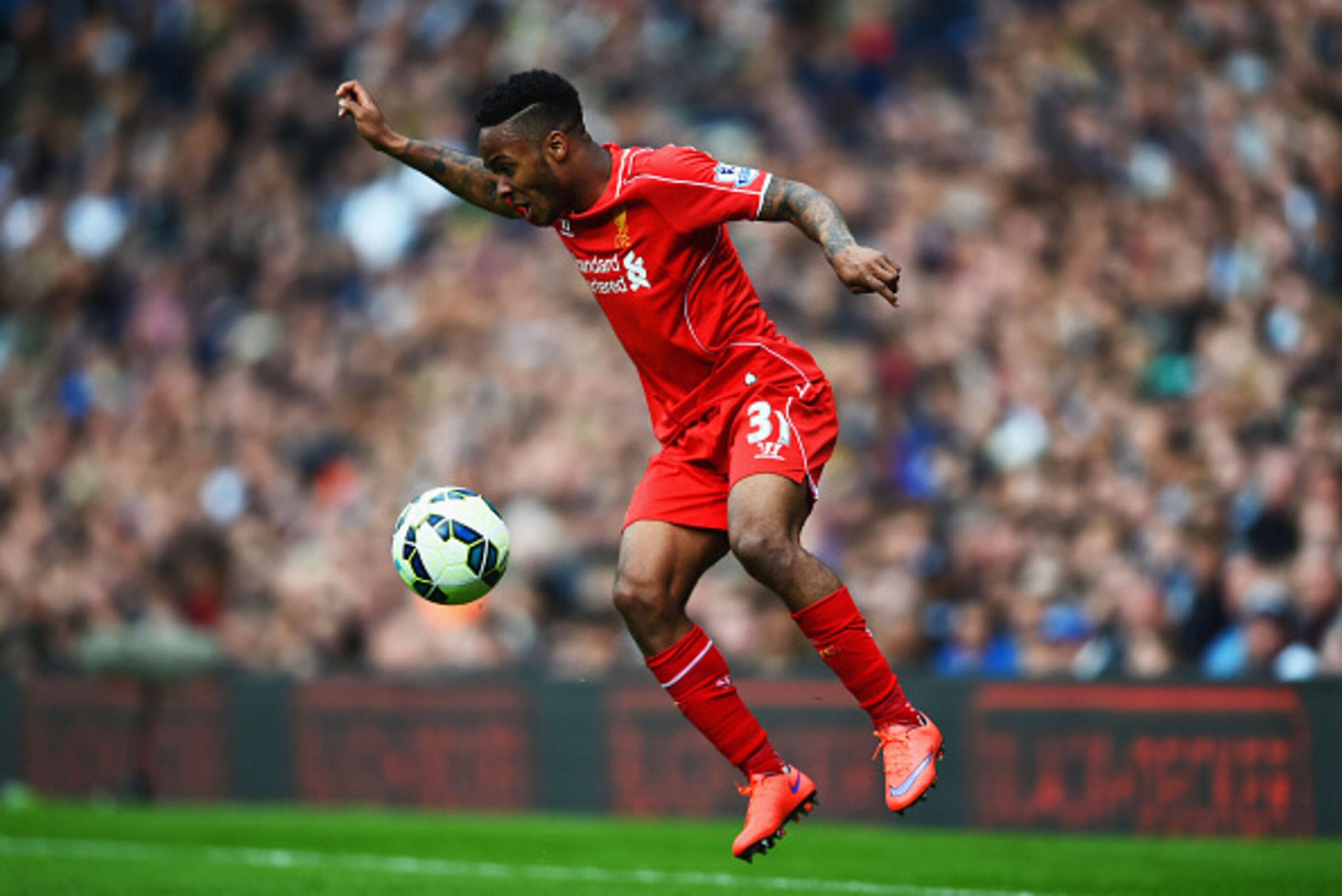 WEST BROMWICH, ENGLAND - APRIL 25:  Raheem Sterling of Liverpool on the ball during the Barclays Premier League match between West Bromwich Albion and Liverpool at The Hawthorns on April 25, 2015 in West Bromwich, England.  (Photo by Laurence Griffiths/Ge