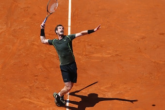 ROME, ITALY - MAY 13:  Andy Murray of Great Britain in action during his match against Jeremy Chardy of France on Day Four of the The Internazionali BNL d'Italia 2015 on May 13, 2015 in Rome, Italy.  (Photo by Ian Walton/Getty Images)