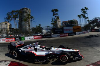 LONG BEACH, CA - APRIL 19:  Will Power of Australia, driver of the #1 Verizon Team Penske Chevrolet Dallara, drives during warm ups for the for the Verizon IndyCar Series Toyota Grand Prix of Long Beach on April 19, 2015 on the streets of Long Beach, Cali