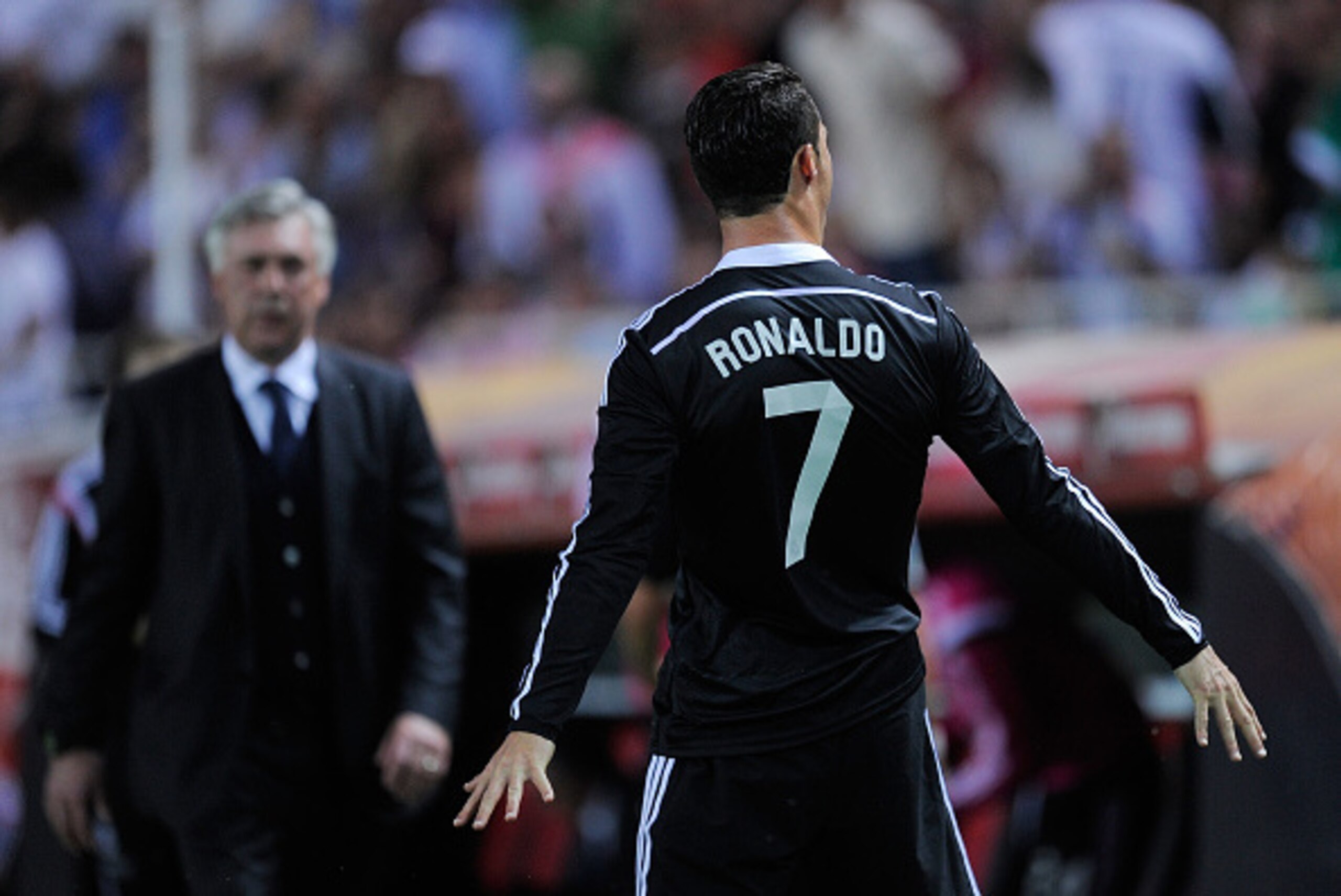 SEVILLE, SPAIN - MAY 02:  Cristiano Ronaldo of Real Madrid celebrates after scoring his 3rd goal during the La Liga match between Sevilla FC and Real Madrid CF at Estadio Ramon Sanchez Pizjuan on May 2, 2015 in Seville, Spain.  (Photo by Denis Doyle/Getty
