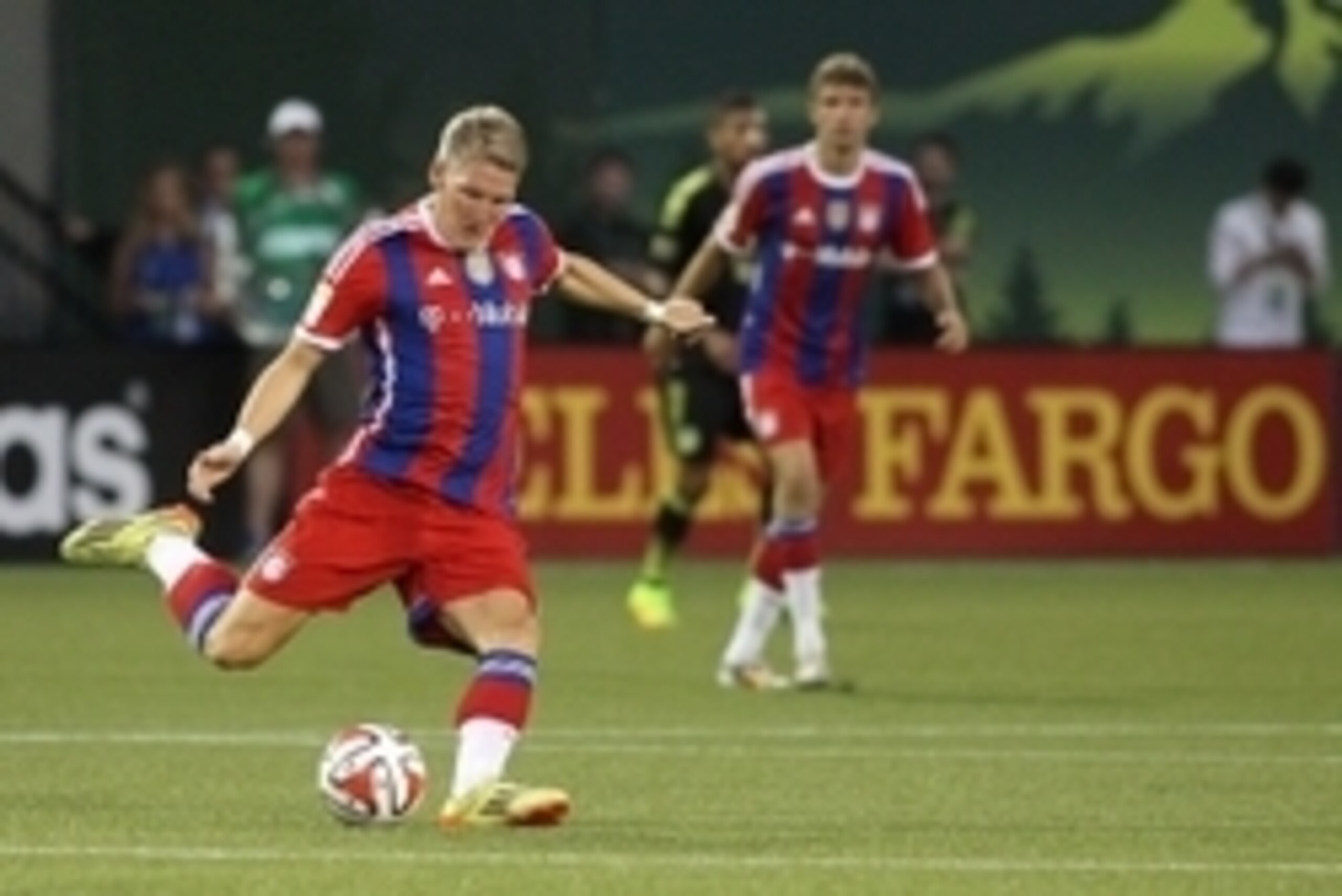 Aug 6, 2014; Portland, OR, USA; Bayern Munich midfielder Bastian Schweinsteiger (31) kicks the ball during the 2014 MLS All Star Game at Providence Park. Mandatory Credit: Craig Mitchelldyer-USA TODAY Sports
