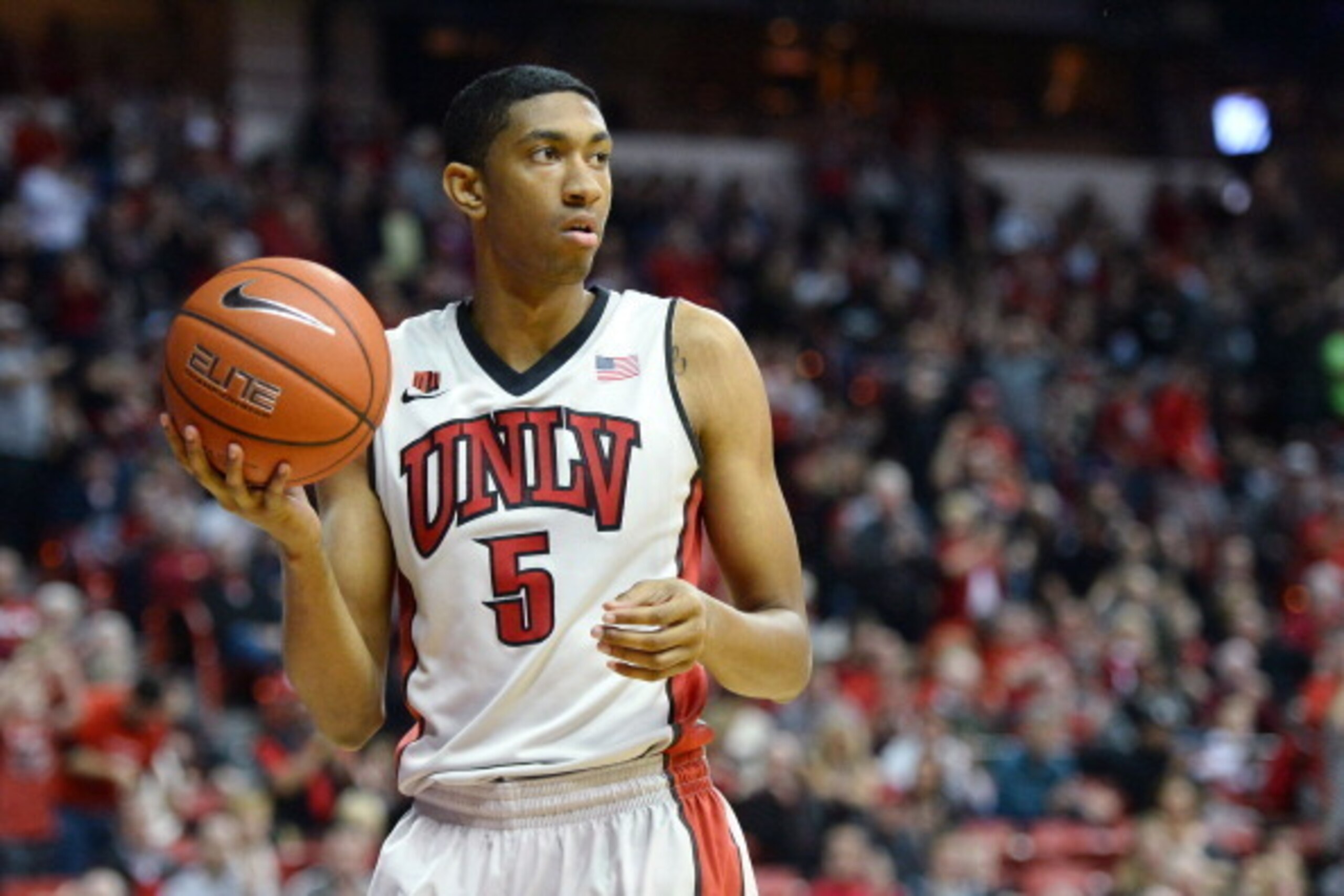 LAS VEGAS, NV - FEBRUARY 01: Christian Wood #5 of the UNLV Rebels looks to pass against the Boise State Broncos during their game at the Thomas & Mack Center on February 1, 2014 in Las Vegas, Nevada. UNLV won 73-69. (Photo by Ethan Miller/Getty Images) LAS VEGAS, NV - FEBRUARY 01: Christian Wood #5 of the UNLV Rebels looks to pass against the Boise State Broncos during their game at the Thomas & Mack Center on February 1, 2014 in Las Vegas, Nevada. UNLV won 73-69. (Photo by Ethan Miller/Getty Images)