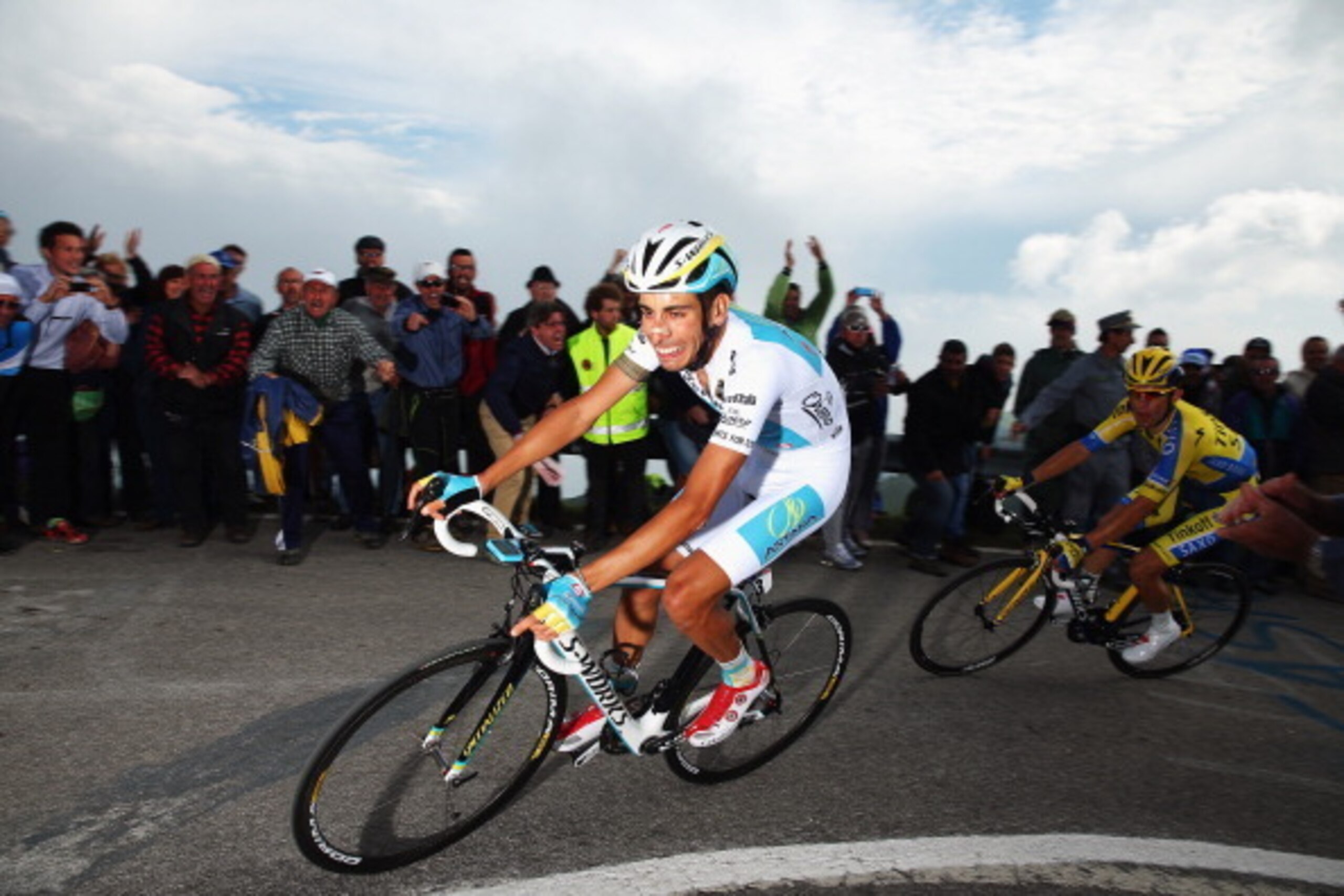 BASSANO DEL GRAPPA, ITALY - MAY 30: Fabio Aru of Italy and the Astana Pro Team leads Rafal Majka of Poland and the Tinkoff-Saxo team during the nineteenth stage of the 2014 Giro d'Italia, a 27km Individual Time Trial stage between Bassano del Grappa and C BASSANO DEL GRAPPA, ITALY - MAY 30: Fabio Aru of Italy and the Astana Pro Team leads Rafal Majka of Poland and the Tinkoff-Saxo team during the nineteenth stage of the 2014 Giro d'Italia, a 27km Individual Time Trial stage between Bassano del Grappa and C