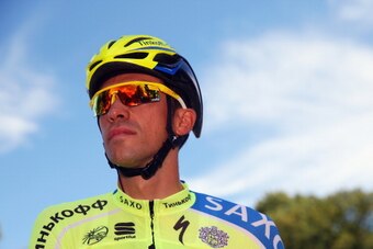 CAMBRIDGE, ENGLAND - JULY 07:  Alberto Contador of Spain and Tinkoff-Saxo looks on at start of the third stage of the 2014 Tour de France, a 155km stage between Cambridge and London, on July 7, 2014 in Cambridge, England.  (Photo by Bryn Lennon/Getty Imag
