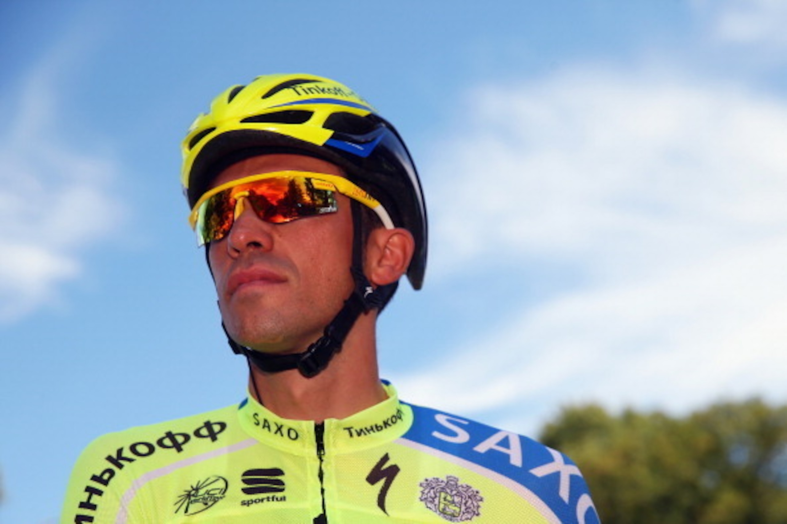 CAMBRIDGE, ENGLAND - JULY 07: Alberto Contador of Spain and Tinkoff-Saxo looks on at start of the third stage of the 2014 Tour de France, a 155km stage between Cambridge and London, on July 7, 2014 in Cambridge, England. (Photo by Bryn Lennon/Getty Imag CAMBRIDGE, ENGLAND - JULY 07: Alberto Contador of Spain and Tinkoff-Saxo looks on at start of the third stage of the 2014 Tour de France, a 155km stage between Cambridge and London, on July 7, 2014 in Cambridge, England. (Photo by Bryn Lennon/Getty Imag