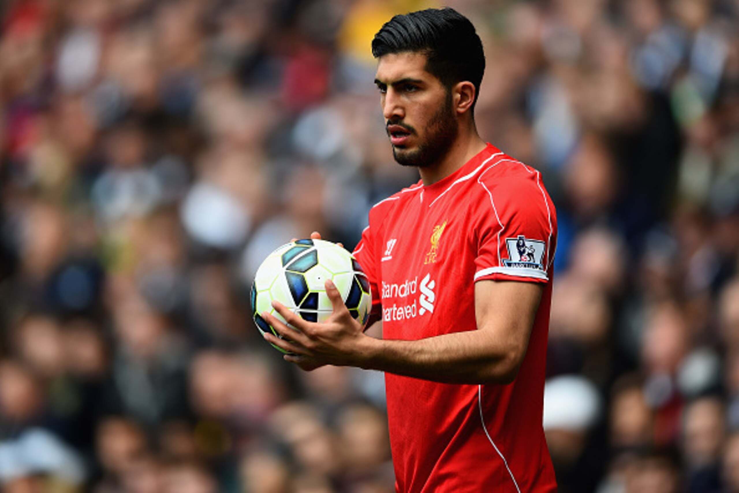 WEST BROMWICH, ENGLAND - APRIL 25: Emre Can of Liverpool in action during the Barclays Premier League match between West Bromwich Albion and Liverpool at The Hawthorns on April 25, 2015 in West Bromwich, England.  (Photo by Laurence Griffiths/Getty Images
