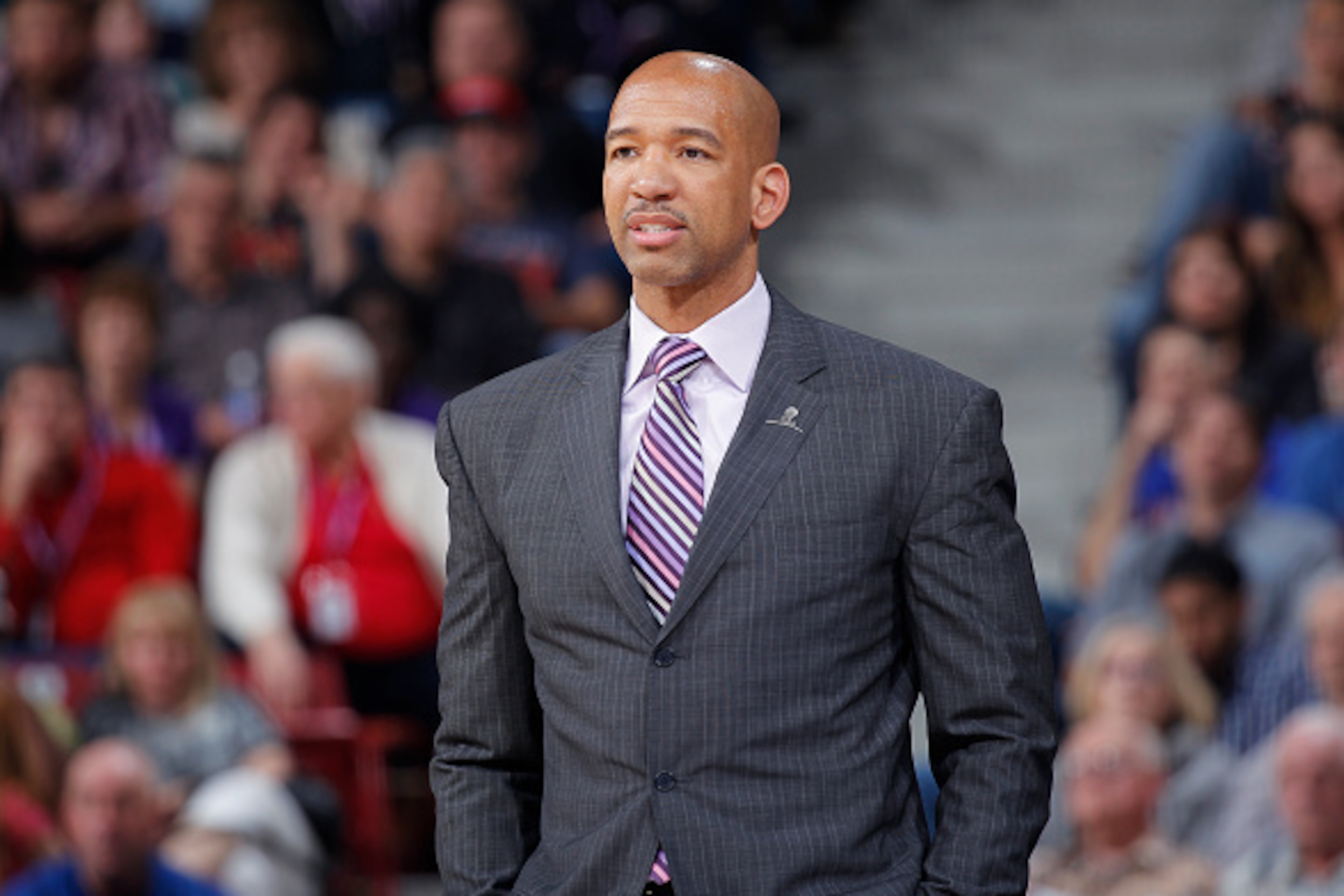SACRAMENTO, CA - APRIL 3: Head Coach Monty Williams of the New Orleans Pelicans coaches against the Sacramento Kings on April 3, 2015 at Sleep Train Arena in Sacramento, California. NOTE TO USER: User expressly acknowledges and agrees that, by downloading