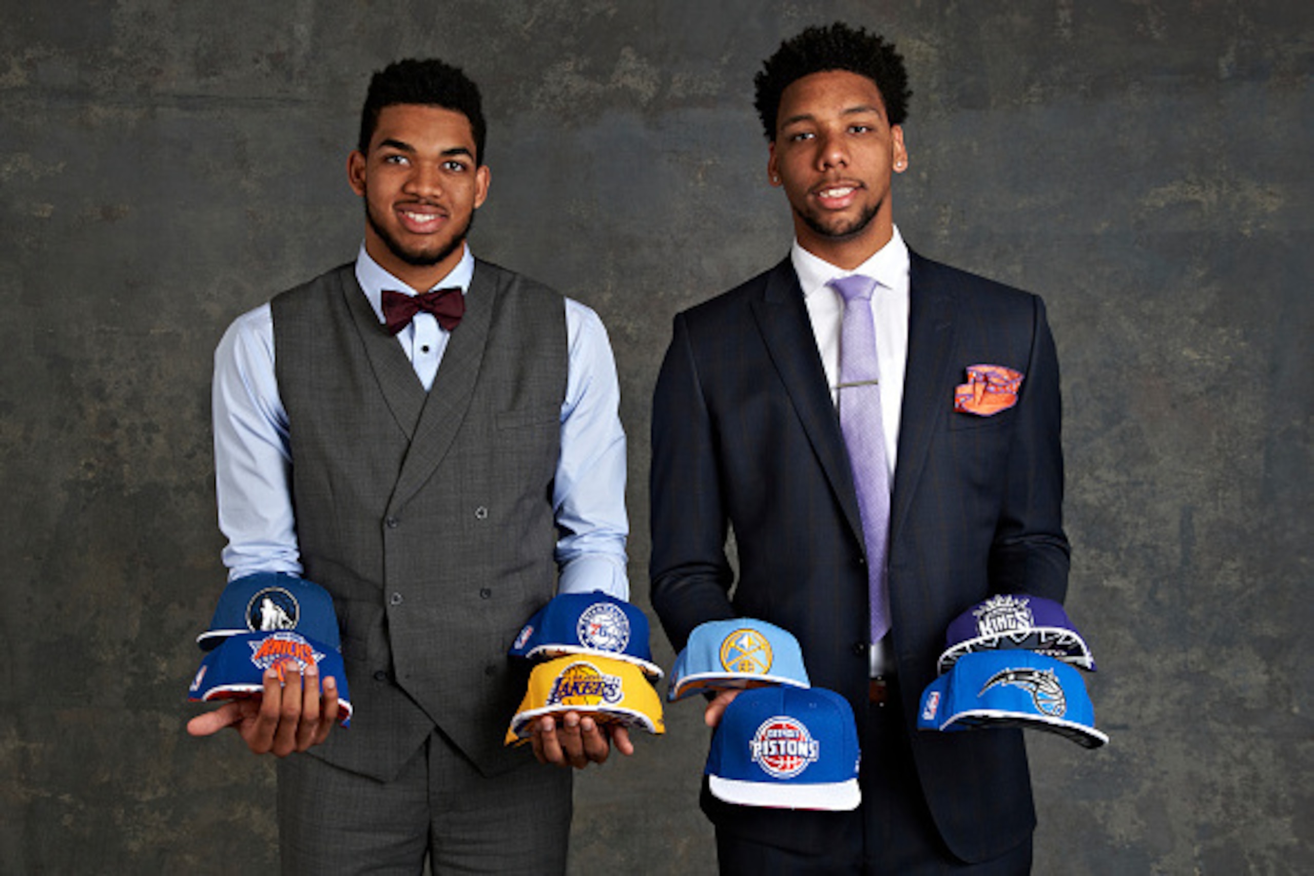 NEW YORK - MAY 19: Draft Prospects Karl Anthony Towns and Jahlil Okafor poses for some portraits prior to the 2015 NBA Draft Lottery on May 19, 2015 at the NBA Headquarters in New York City. NOTE TO USER: User expressly acknowledges and agrees that, by d NEW YORK - MAY 19: Draft Prospects Karl Anthony Towns and Jahlil Okafor poses for some portraits prior to the 2015 NBA Draft Lottery on May 19, 2015 at the NBA Headquarters in New York City. NOTE TO USER: User expressly acknowledges and agrees that, by d