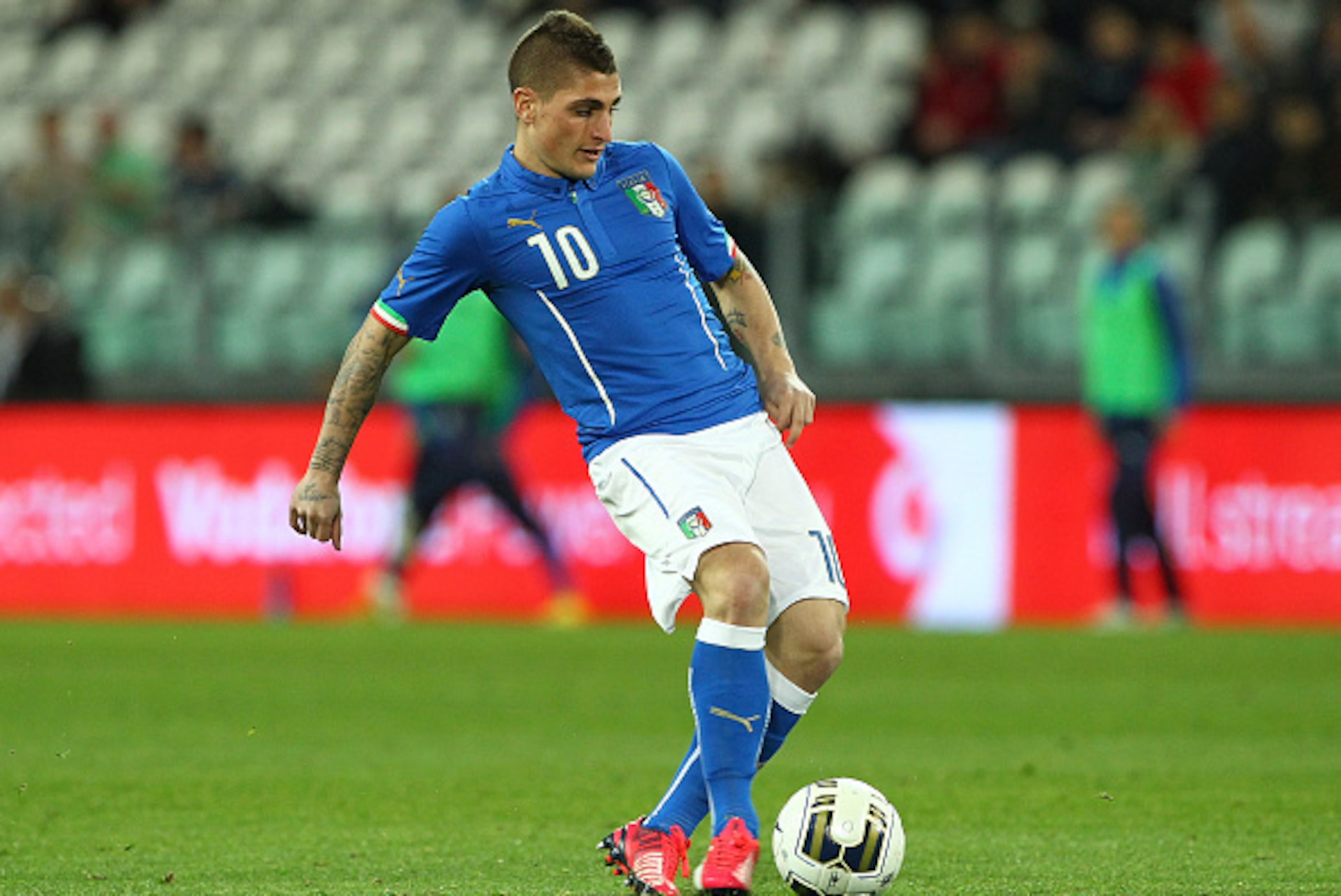 TURIN, ITALY - MARCH 31:  Marco Verratti of Italy in action during the international friendly match between Italy and England at the Juventus Arena on March 31, 2015 in Turin, Italy.  (Photo by Marco Luzzani/Getty Images)