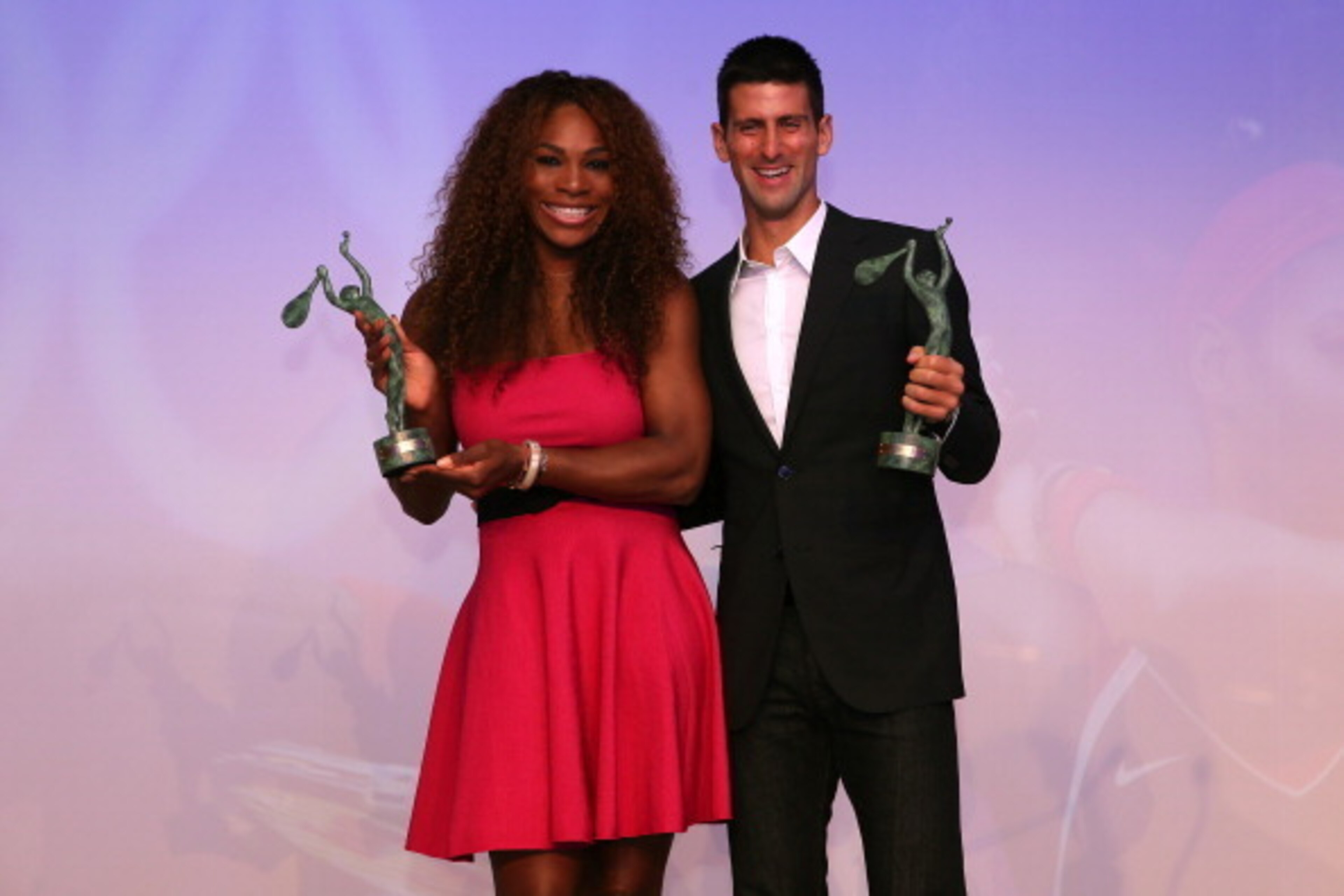 PARIS, FRANCE - JUNE 04:  Serena Williams of United States of America and Novak Djokovic of Serbia  pose with their Singles World Champion Awards during the ITF World Champions Dinner at Pavillion D'Armenonville on June 4, 2013 in Paris, France.  (Photo b