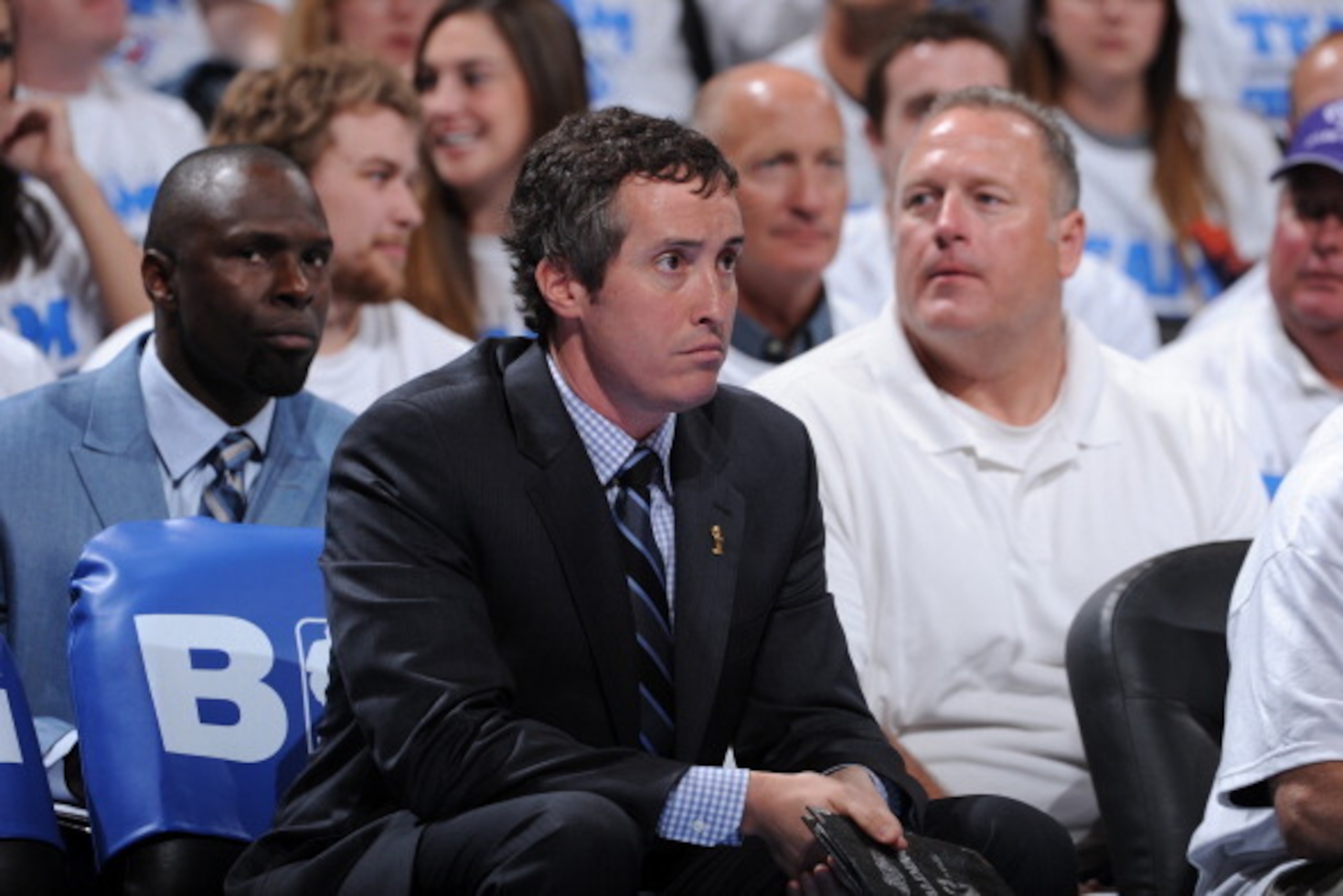 OKLAHOMA CITY, OK - APRIL 30: Assistant coach Brian Keefe of the Oklahoma City Thunder looks on druing the game against the Dallas Mavericks in Game Two of the Western Conference Quarterfinals during the 2012 NBA Playoffs on April 30, 2012 at the Chesapea