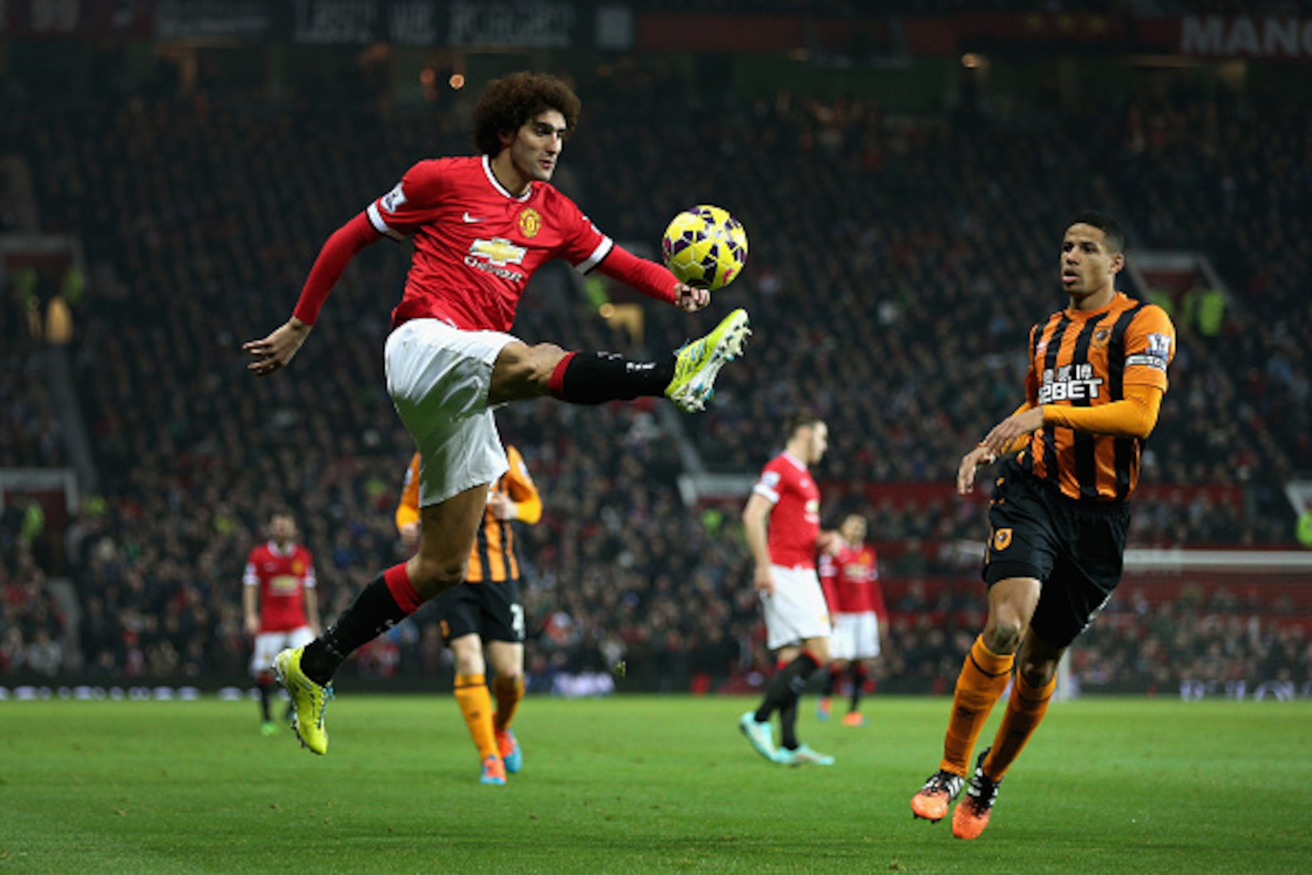 MANCHESTER, ENGLAND - NOVEMBER 29:  Marouane Fellaini of Manchester United during the Barclays Premier League match between Manchester United and Hull City at Old Trafford on November 29, 2014 in Manchester, England.  (Photo by Clive Mason/Getty Images)