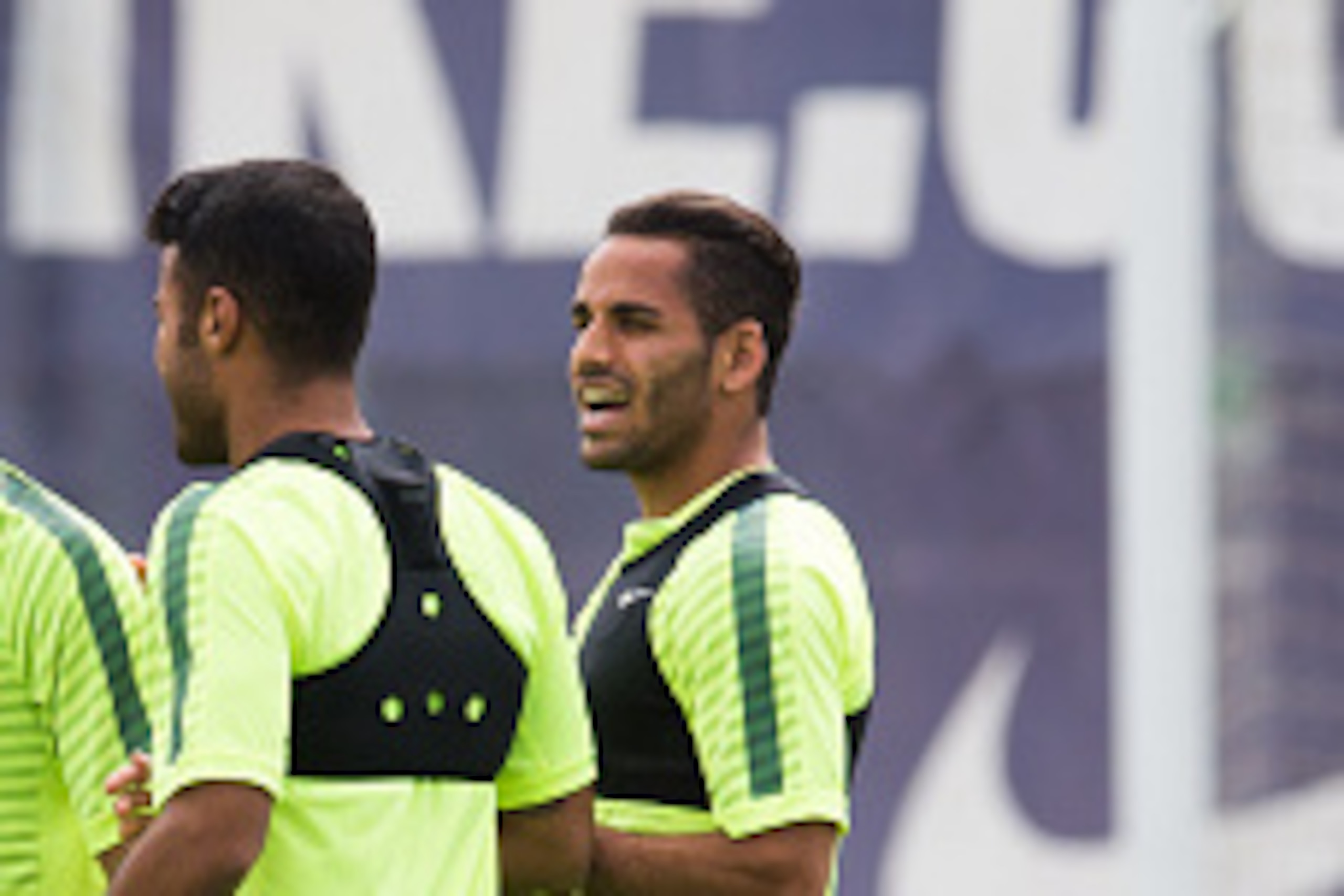 BARCELONA, SPAIN - MAY 05: Adriano Correia, Dani Alves, Neymar Santos Jr, Rafinha and Douglas Pereira (L to R) of FC Barcelona speak during a training session ahead of their UEFA Champions League semi-final first leg match against FC Bayern Muenchen at Ci BARCELONA, SPAIN - MAY 05: Adriano Correia, Dani Alves, Neymar Santos Jr, Rafinha and Douglas Pereira (L to R) of FC Barcelona speak during a training session ahead of their UEFA Champions League semi-final first leg match against FC Bayern Muenchen at Ci