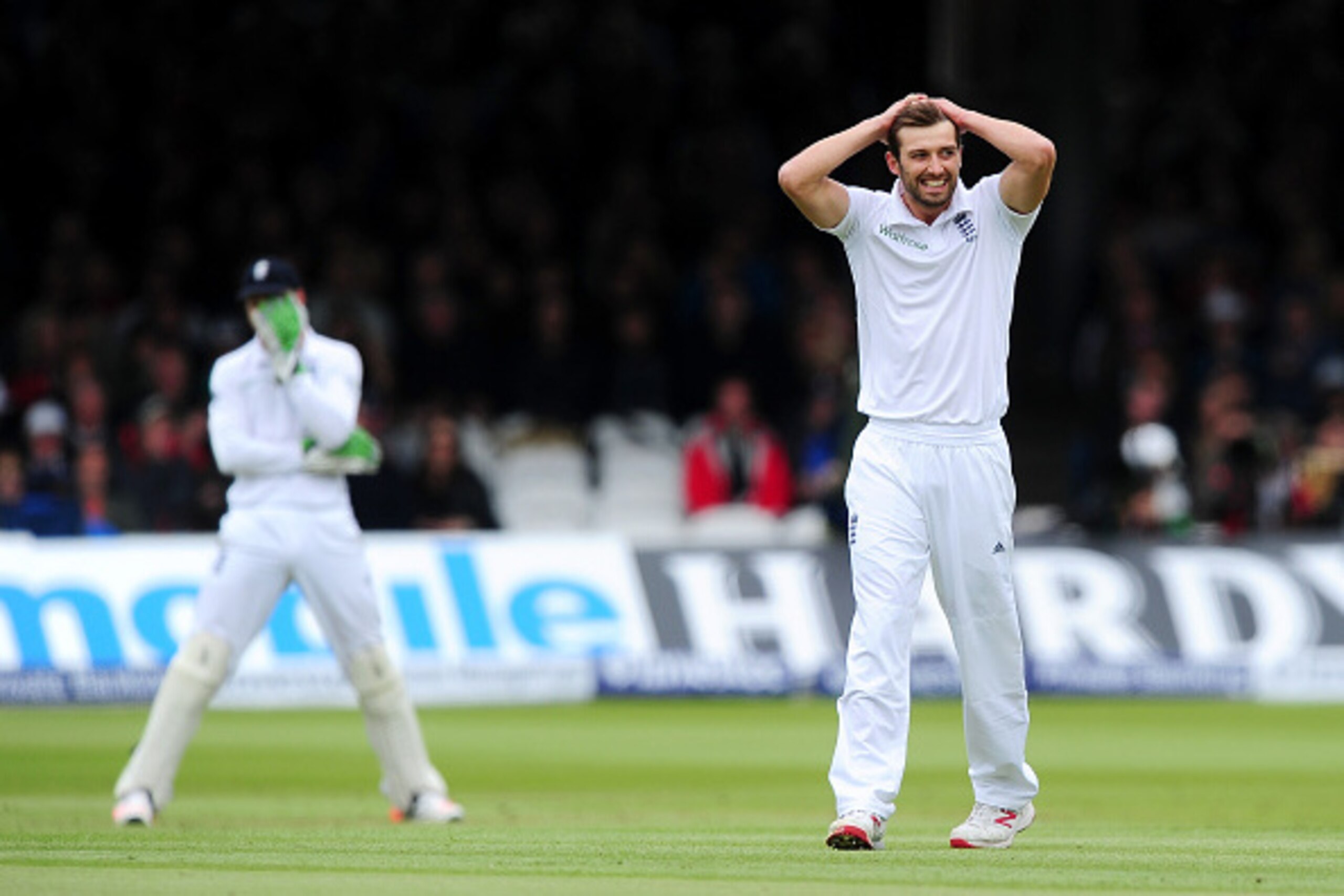 LONDON, ENGLAND - MAY 23:  Mark Wood of England reacts whilst bowling during day three of the 1st Investec Test Match between England and New Zealand at Lord's Cricket Ground on May 23, 2015 in London, England.  (Photo by Dan Mullan/Getty Images)