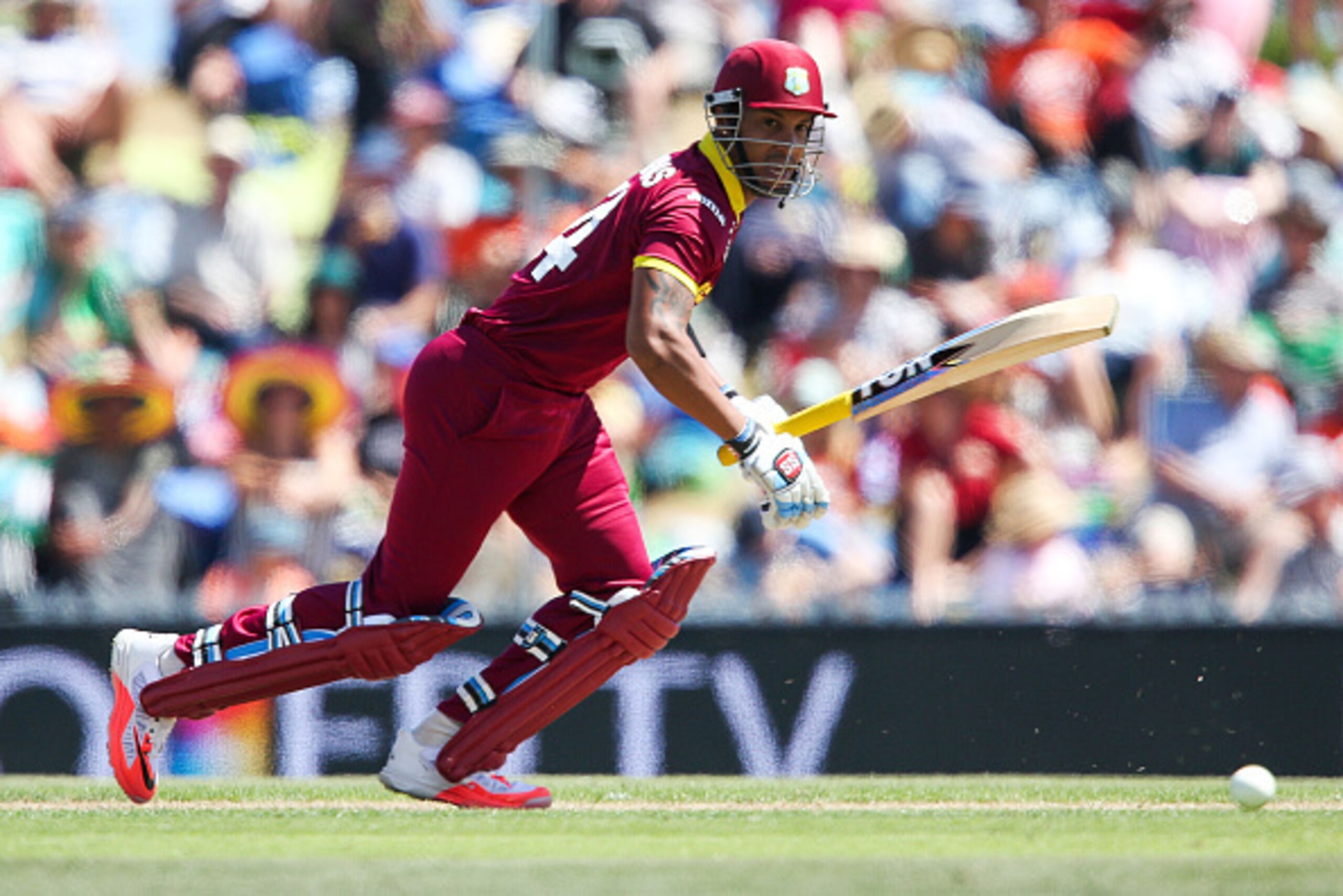 NELSON, NEW ZEALAND - FEBRUARY 16:  Lendl Simmons of the West Indies bats during the 2015 ICC Cricket World Cup match between the West Indies and Ireland at Saxton Field on February 16, 2015 in Nelson, New Zealand.  (Photo by Hagen Hopkins/Getty Images)
