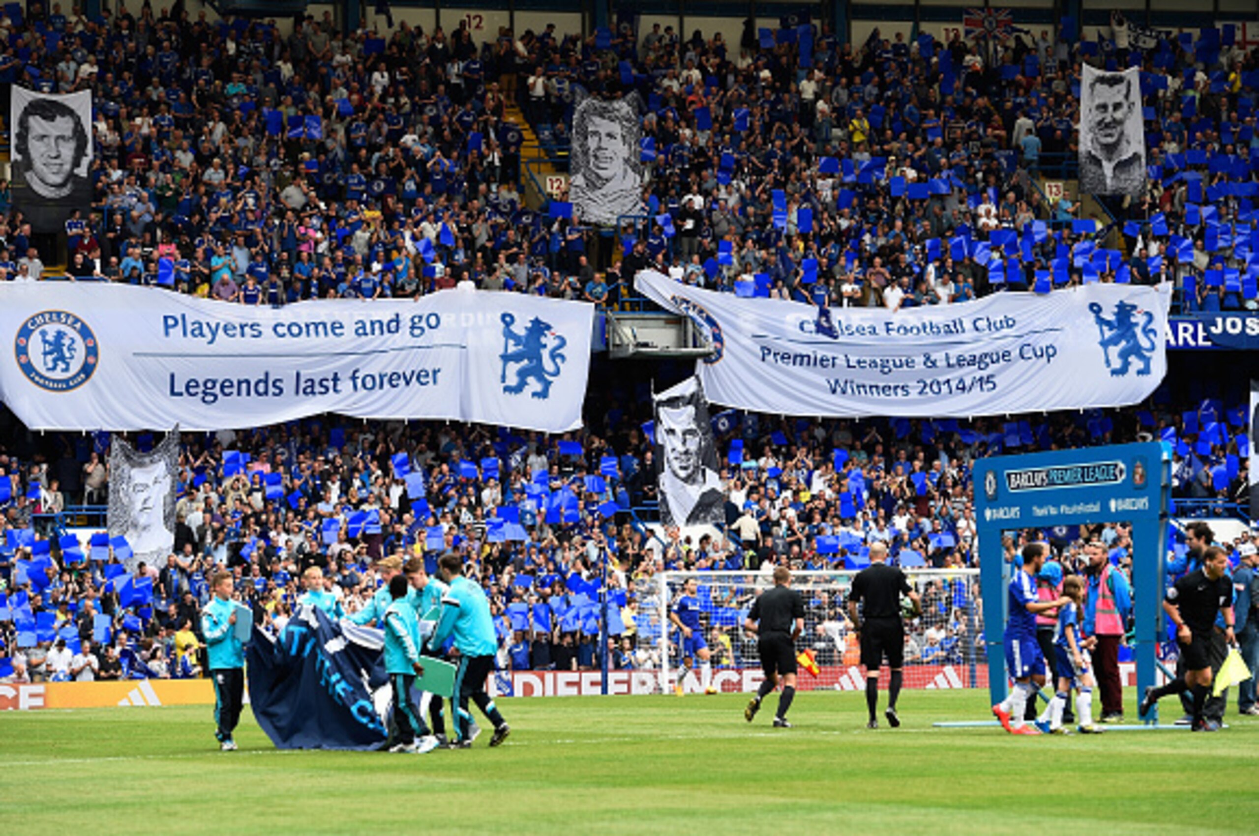 LONDON, ENGLAND - MAY 24:  Chelsea supporter cheer prior to the Barclays Premier League match between Chelsea and Sunderland at Stamford Bridge on May 24, 2015 in London, England.  (Photo by Mike Hewitt/Getty Images)
