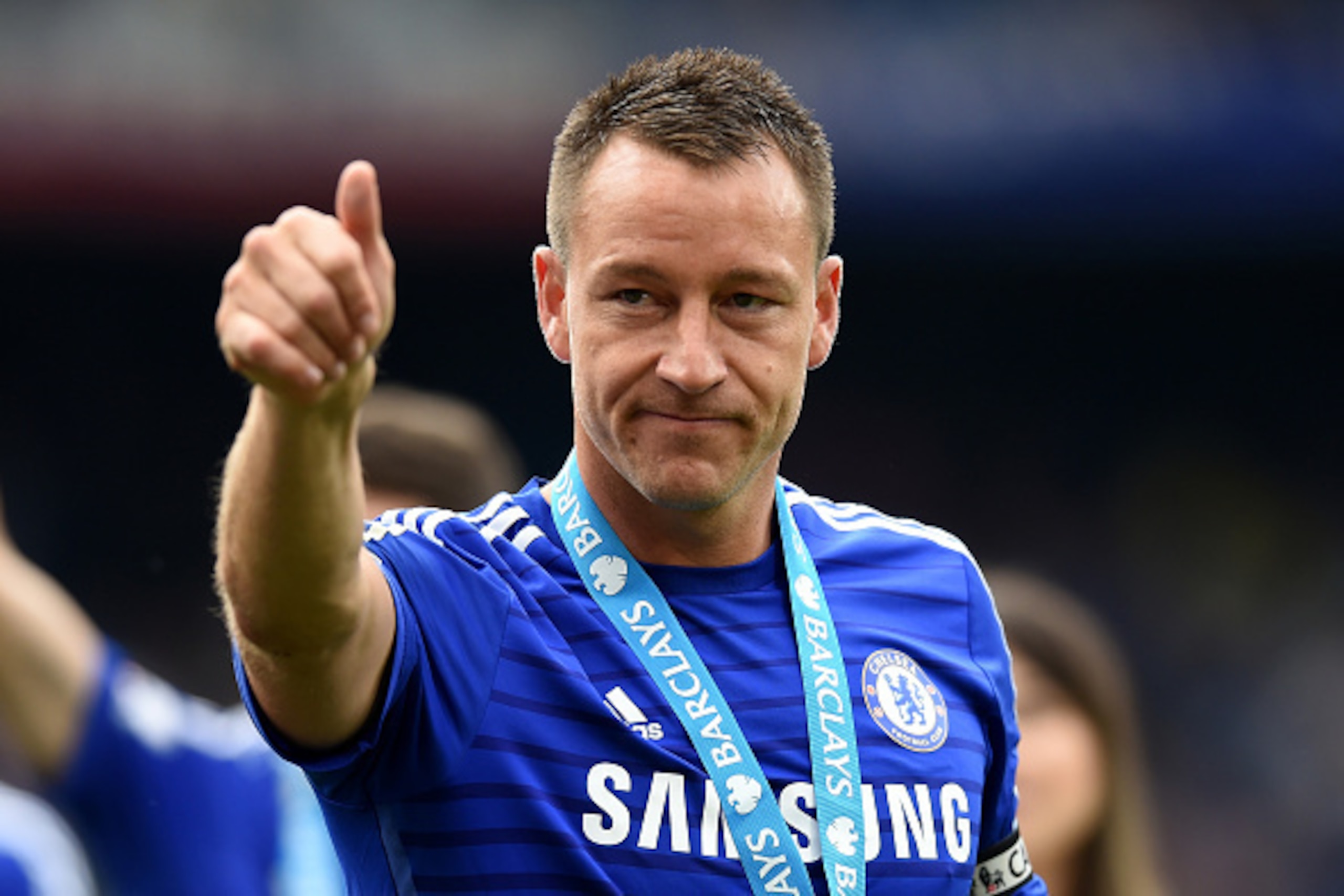 LONDON, ENGLAND - MAY 24: John Terry of Chelsea cleebrates winning the Premier League title after the Barclays Premier League match between Chelsea and Sunderland at Stamford Bridge on May 24, 2015 in London, England.  (Photo by Michael Regan/Getty Images