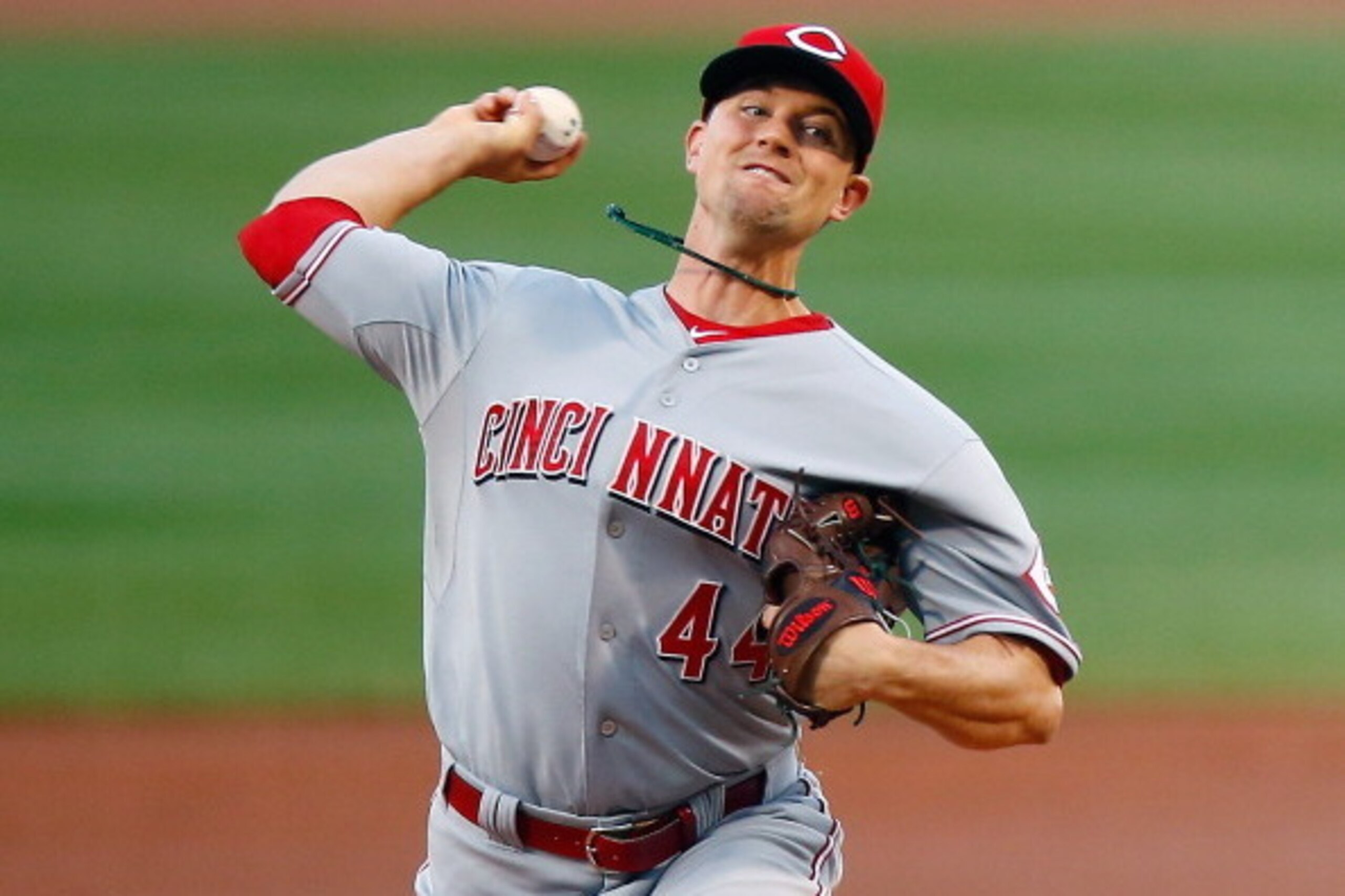 BOSTON, MA - MAY 07:  Mike Leake #44 of the Cincinnati Reds pitches against the Boston Red Sox during the interleague game at Fenway Park on May 7, 2014 in Boston, Massachusetts.  (Photo by Jared Wickerham/Getty Images)
