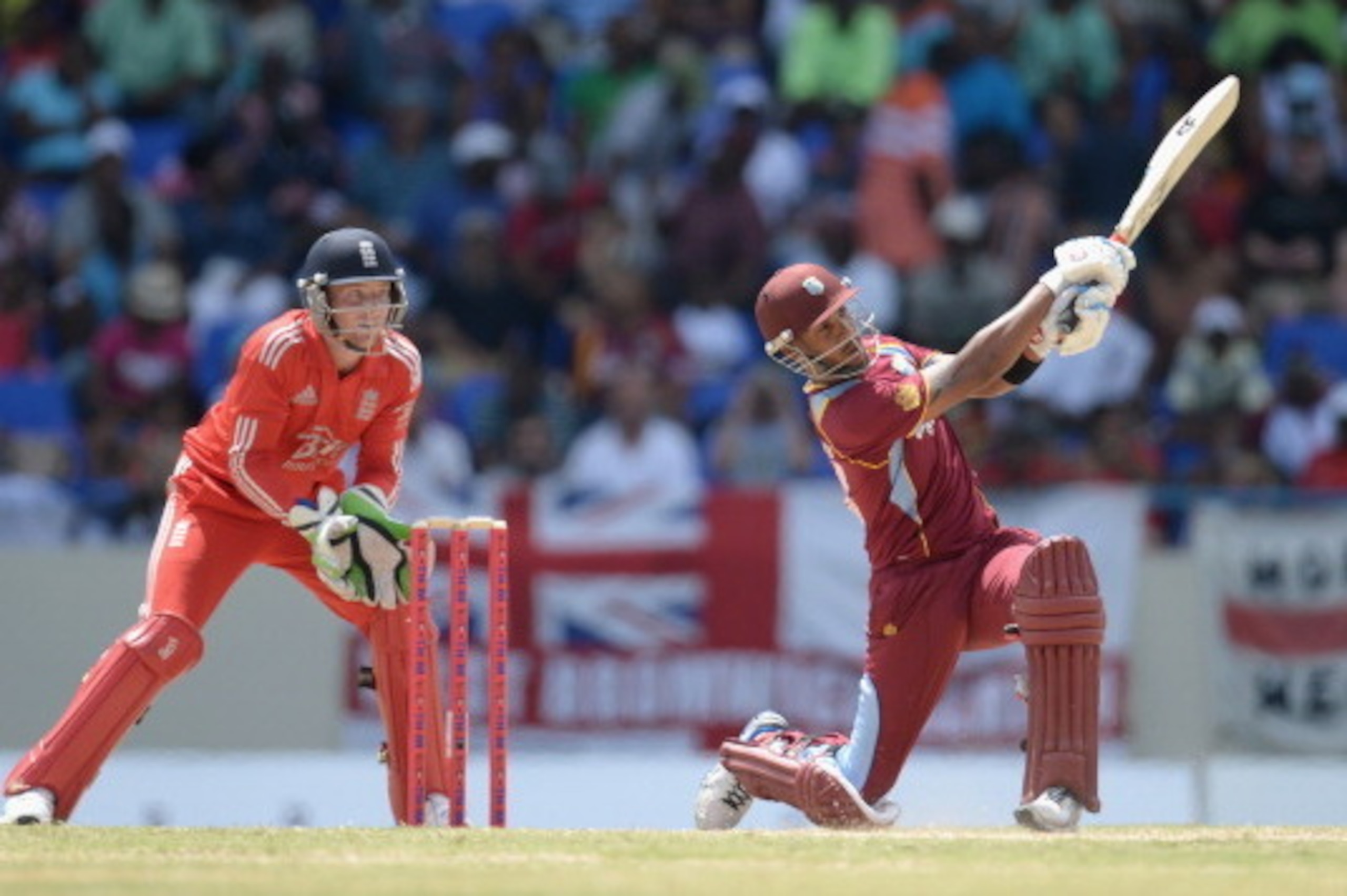 ANTIGUA, ANTIGUA AND BARBUDA - MARCH 02:  Lendl Simmons of the West Indies bats during the 2nd One Day International between the West Indies and England at Sir Viv Richards Cricket Ground on March 2, 2014 in Antigua, Antigua and Barbuda.  (Photo by Gareth