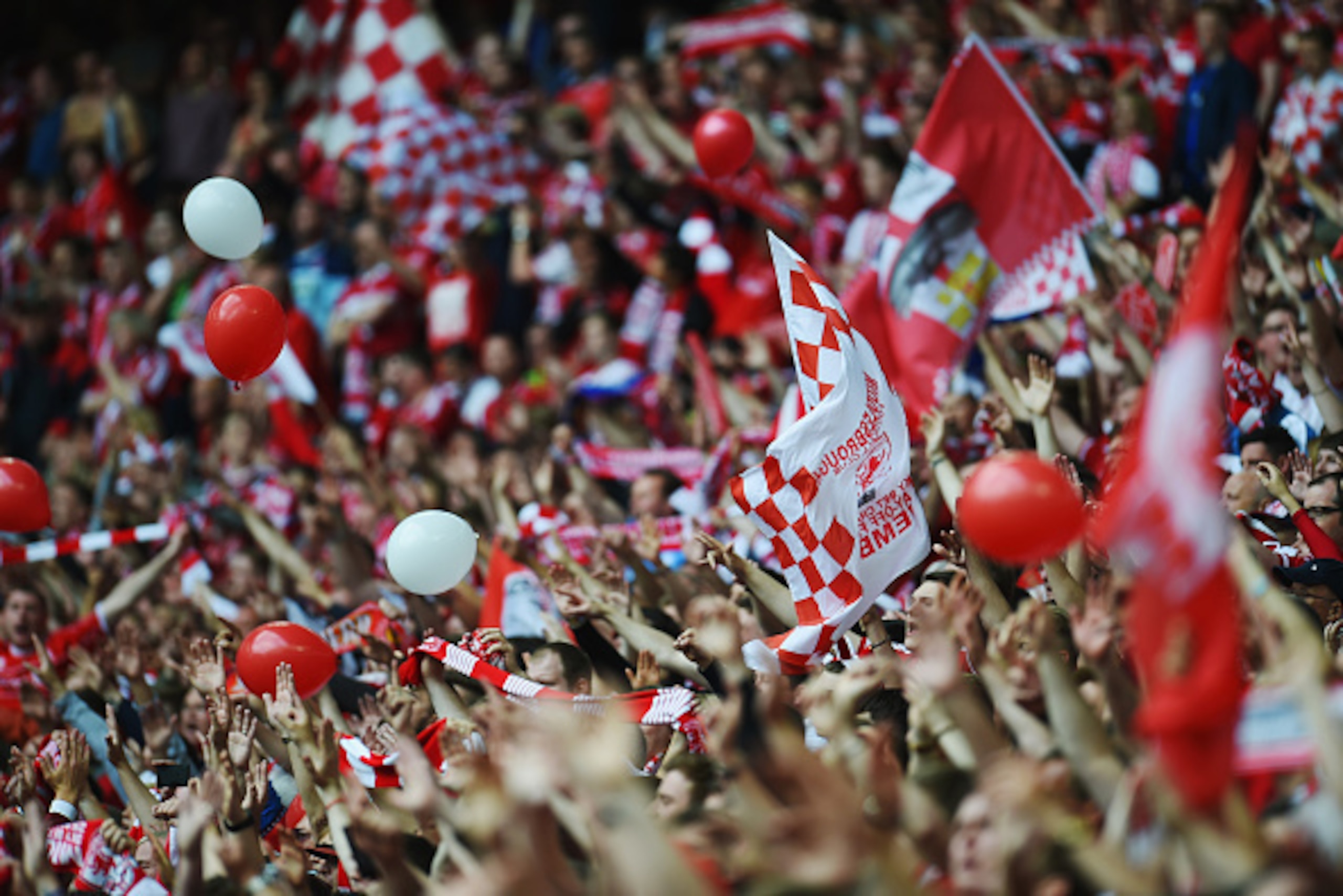 LONDON, ENGLAND - MAY 25:  Middlesbrough fans show their support prior to the Sky Bet Championship Playoff Final between Middlesbrough and Norwich City at Wembley Stadium on May 25, 2015 in London, England.  (Photo by Tom Dulat/Getty Images)