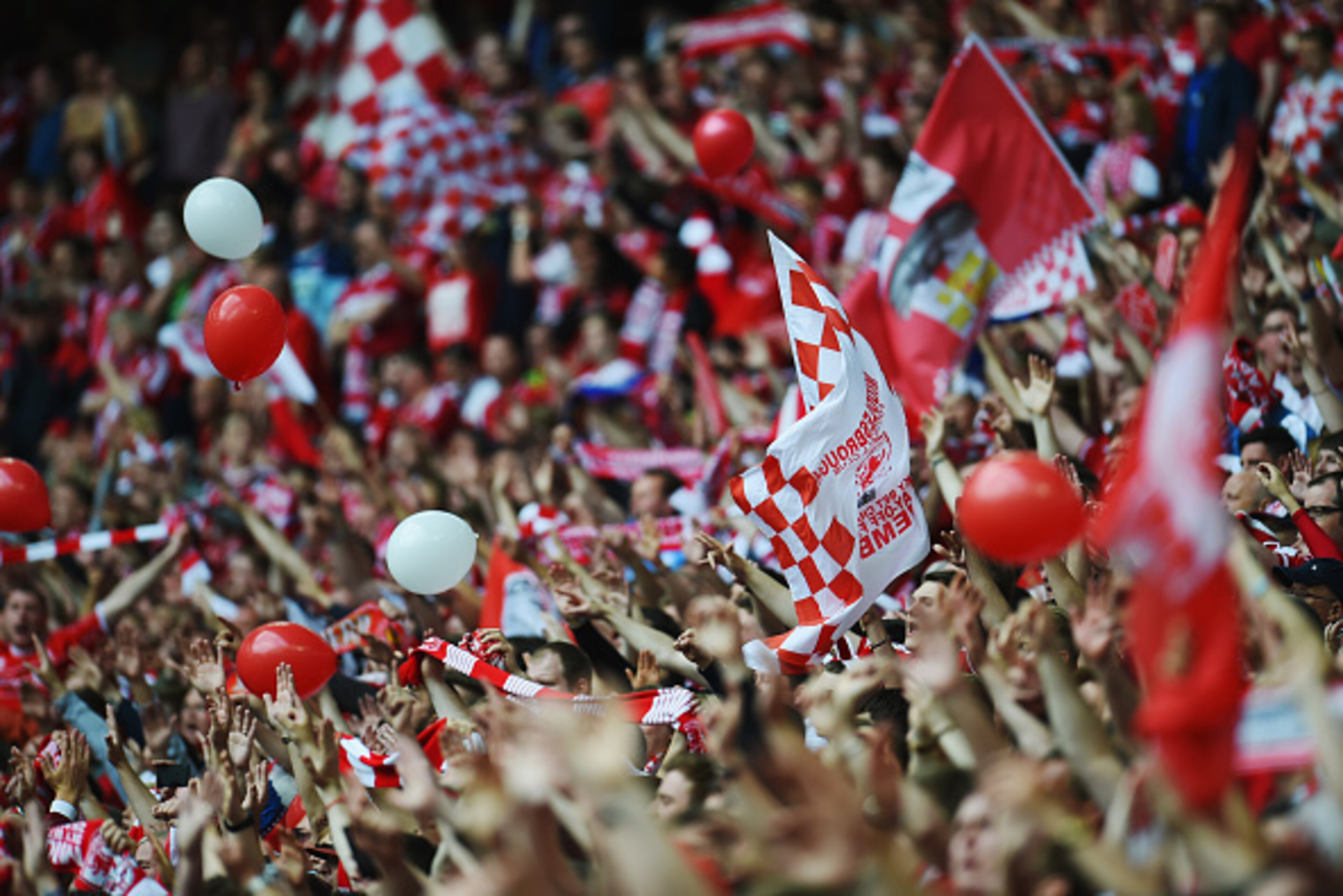 LONDON, ENGLAND - MAY 25:  Middlesbrough fans show their support prior to the Sky Bet Championship Playoff Final between Middlesbrough and Norwich City at Wembley Stadium on May 25, 2015 in London, England.  (Photo by Tom Dulat/Getty Images)