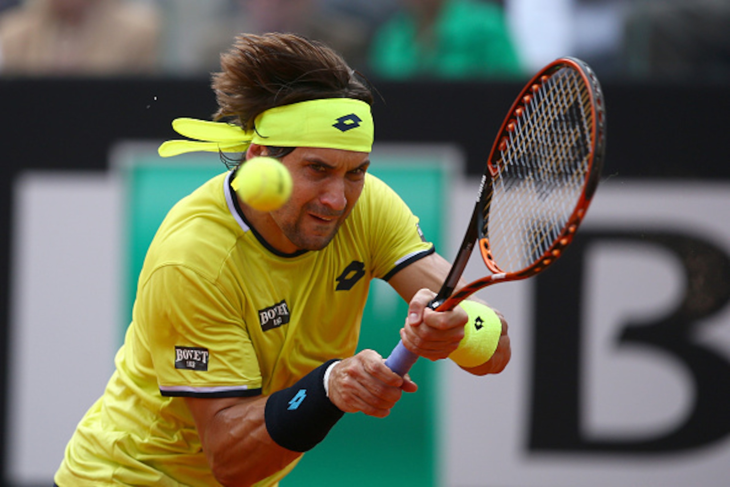 ROME, ITALY - MAY 16: David Ferrer of Spain in action during his Men's Semi Final match against Novak Djokovic of Serbia on Day Seven of The Internazionali BNL d'Italia 2015 at the Foro Italico on May 16, 2015 in Rome, Italy. (Photo by Ian Walton/Getty ROME, ITALY - MAY 16: David Ferrer of Spain in action during his Men's Semi Final match against Novak Djokovic of Serbia on Day Seven of The Internazionali BNL d'Italia 2015 at the Foro Italico on May 16, 2015 in Rome, Italy. (Photo by Ian Walton/Getty