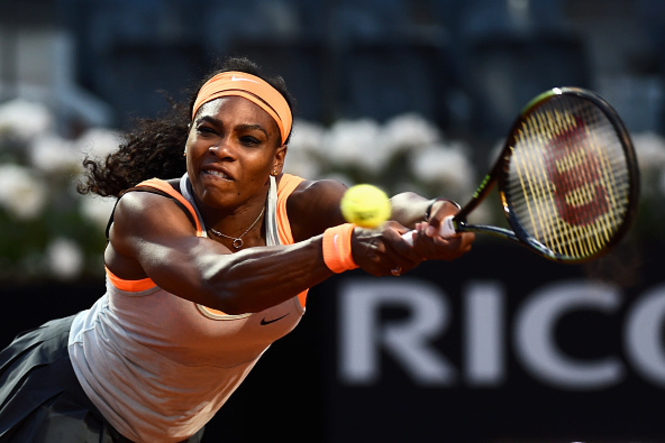 ROME, ITALY - MAY 12: Serena Williams of USA in action against Anastasia Pavlyuchenkova of Russia in their Second Round match on Day Three of The Internazionali BNL d'Italia 2015 at the Foro Italico on May 12, 2015 in Rome, Italy. (Photo by Mike Hewitt/ ROME, ITALY - MAY 12: Serena Williams of USA in action against Anastasia Pavlyuchenkova of Russia in their Second Round match on Day Three of The Internazionali BNL d'Italia 2015 at the Foro Italico on May 12, 2015 in Rome, Italy. (Photo by Mike Hewitt/