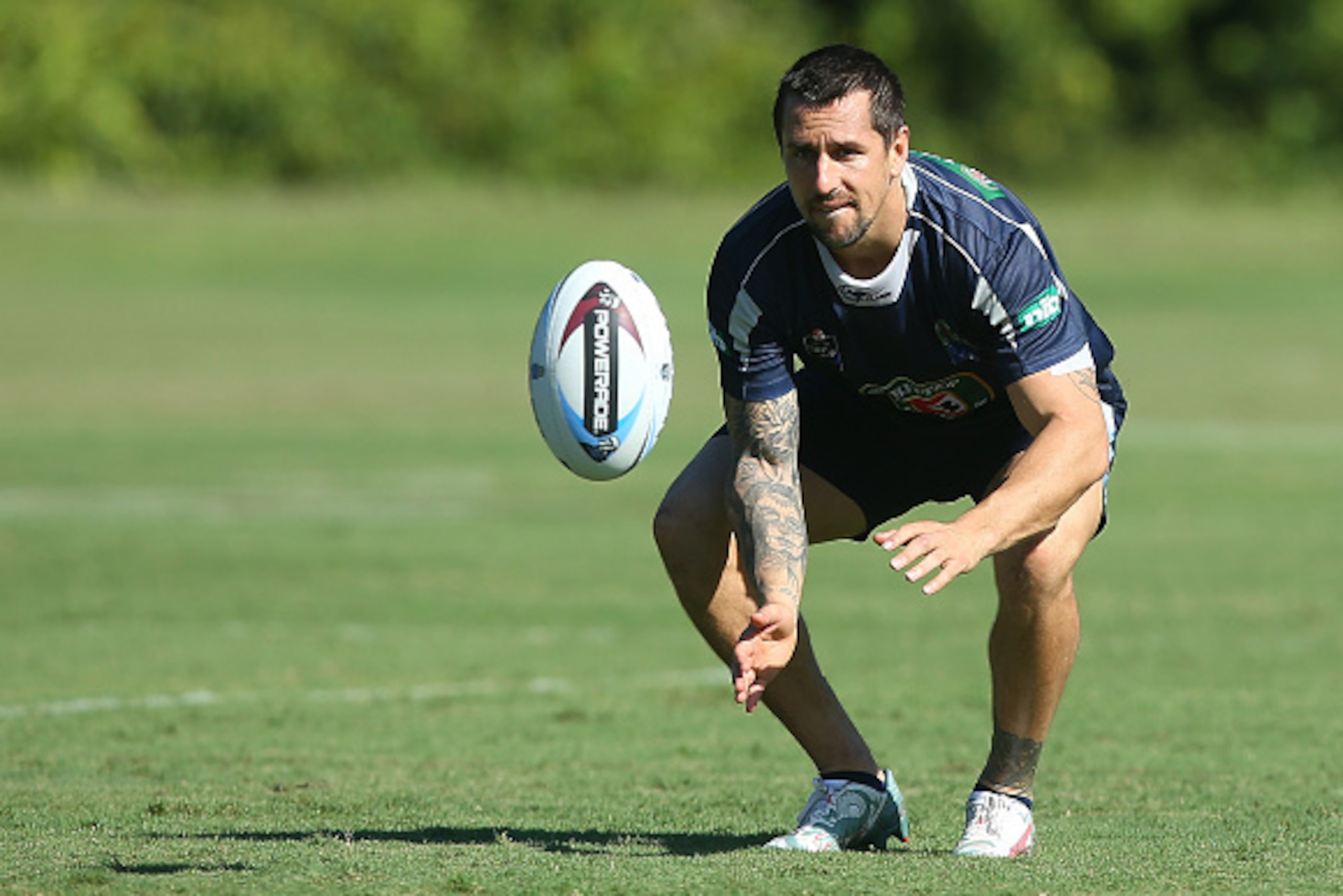 COFFS HARBOUR, AUSTRALIA - MAY 20:  Mitchell Pearce catches the ball during a New South Wales Blues State of Origin training session at Novotel Coffs Harbour on May 20, 2015 in Coffs Harbour, Australia.  (Photo by Chris Hyde/Getty Images)