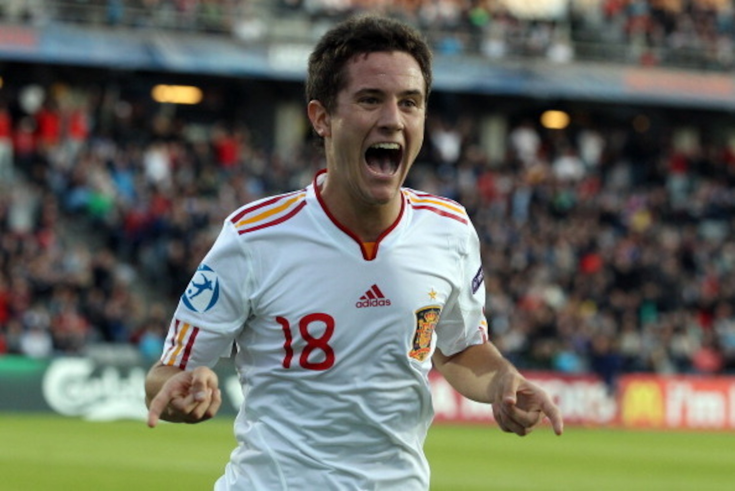 ARHUS, DENMARK - JUNE 25:  Ander Herrera of Spain celebrates scoring the first goal during the UEFA European Under-21 Championship Final match between Switzerland and Spain at the Aarhus stadium on June 25, 2011 in Arhus, Denmark.  (Photo by Ian Walton/Ge