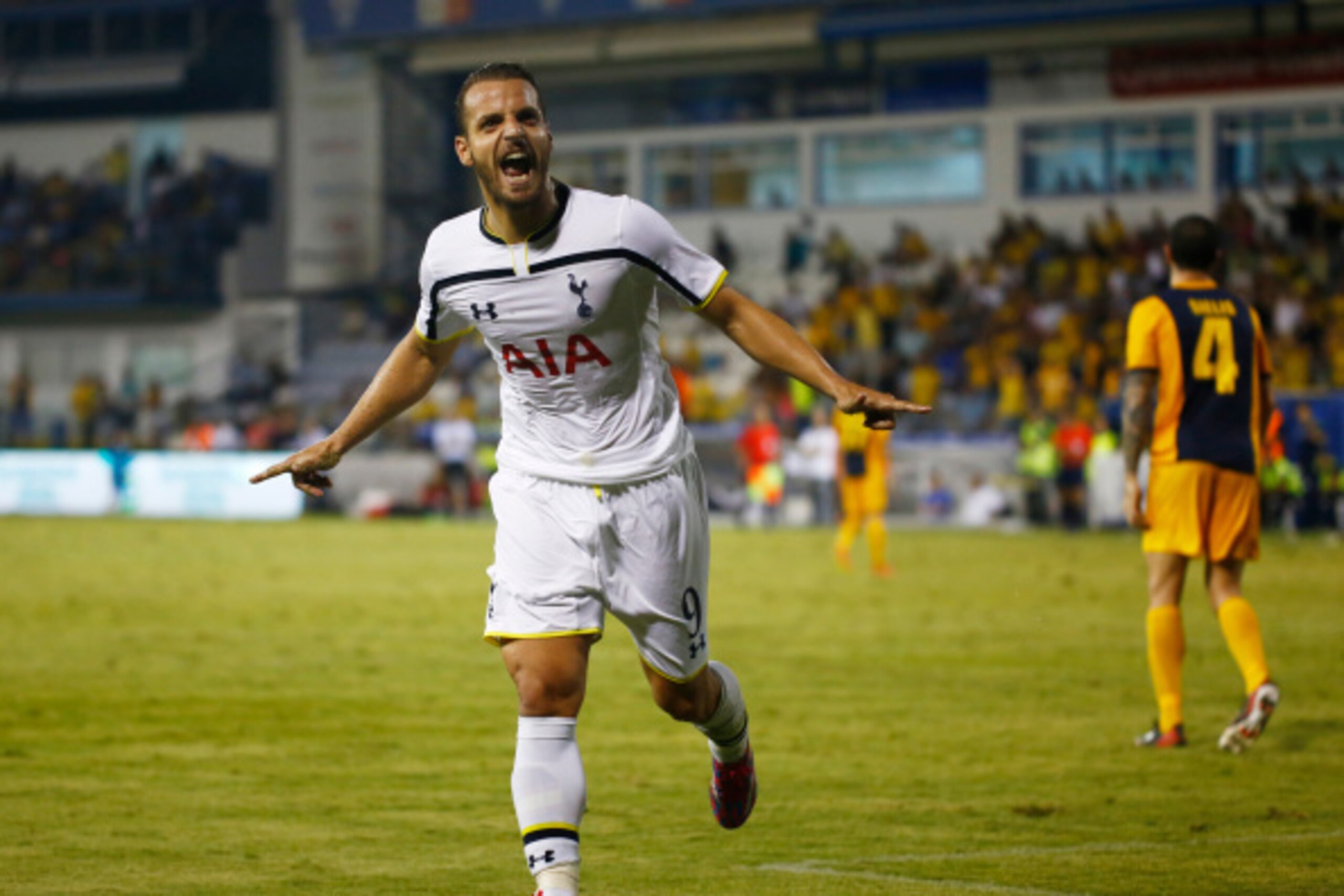 LARNACA, CYPRUS - AUGUST 21: Roberto Soldado Rillo from Tottenham Hotspur celebrates scoring a goal during the AEL Limassol FC v Tottenham Hotspur - UEFA Europa League Qualifying Play-Off match on August 21, 2014 in Larnaca, Cyprus. (Photo by Andrew Ca LARNACA, CYPRUS - AUGUST 21: Roberto Soldado Rillo from Tottenham Hotspur celebrates scoring a goal during the AEL Limassol FC v Tottenham Hotspur - UEFA Europa League Qualifying Play-Off match on August 21, 2014 in Larnaca, Cyprus. (Photo by Andrew Ca
