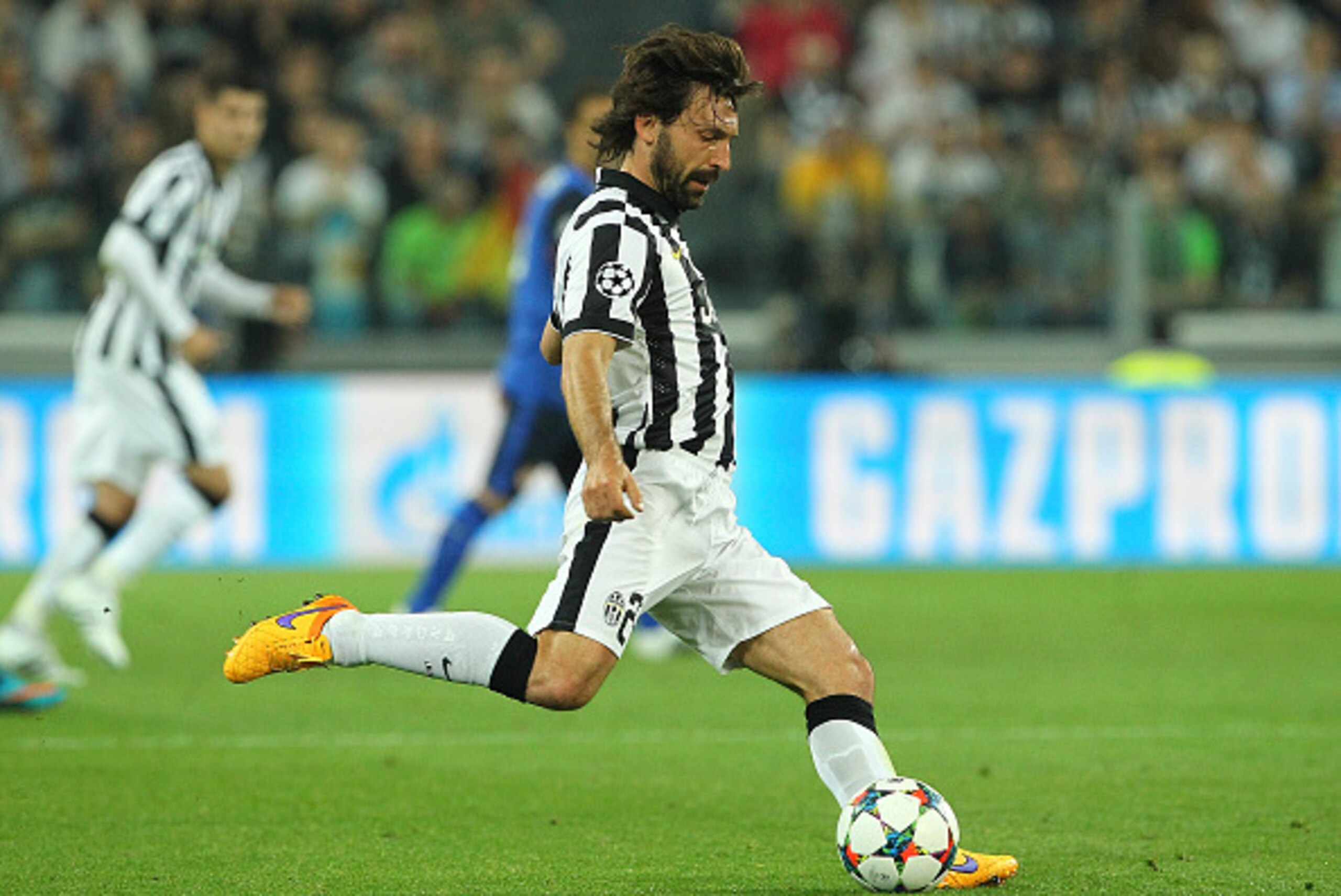 TURIN, ITALY - APRIL 14:  Andrea Pirlo of Juventus FC in action during the UEFA Champions League Quarter Final First Leg match between Juventus and AS Monaco FC at Juventus Arena on April 14, 2015 in Turin, Italy.  (Photo by Marco Luzzani/Getty Images)
