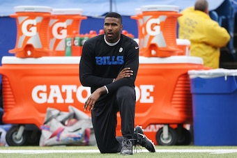 ORCHARD PARK, NY - NOVEMBER 30:   EJ Manuel #3 of the Buffalo Bills watches warm ups before the game against the Cleveland Browns at Ralph Wilson Stadium on November 30, 2014 in Orchard Park, New York.  (Photo by Tom Szczerbowski/Getty Images)