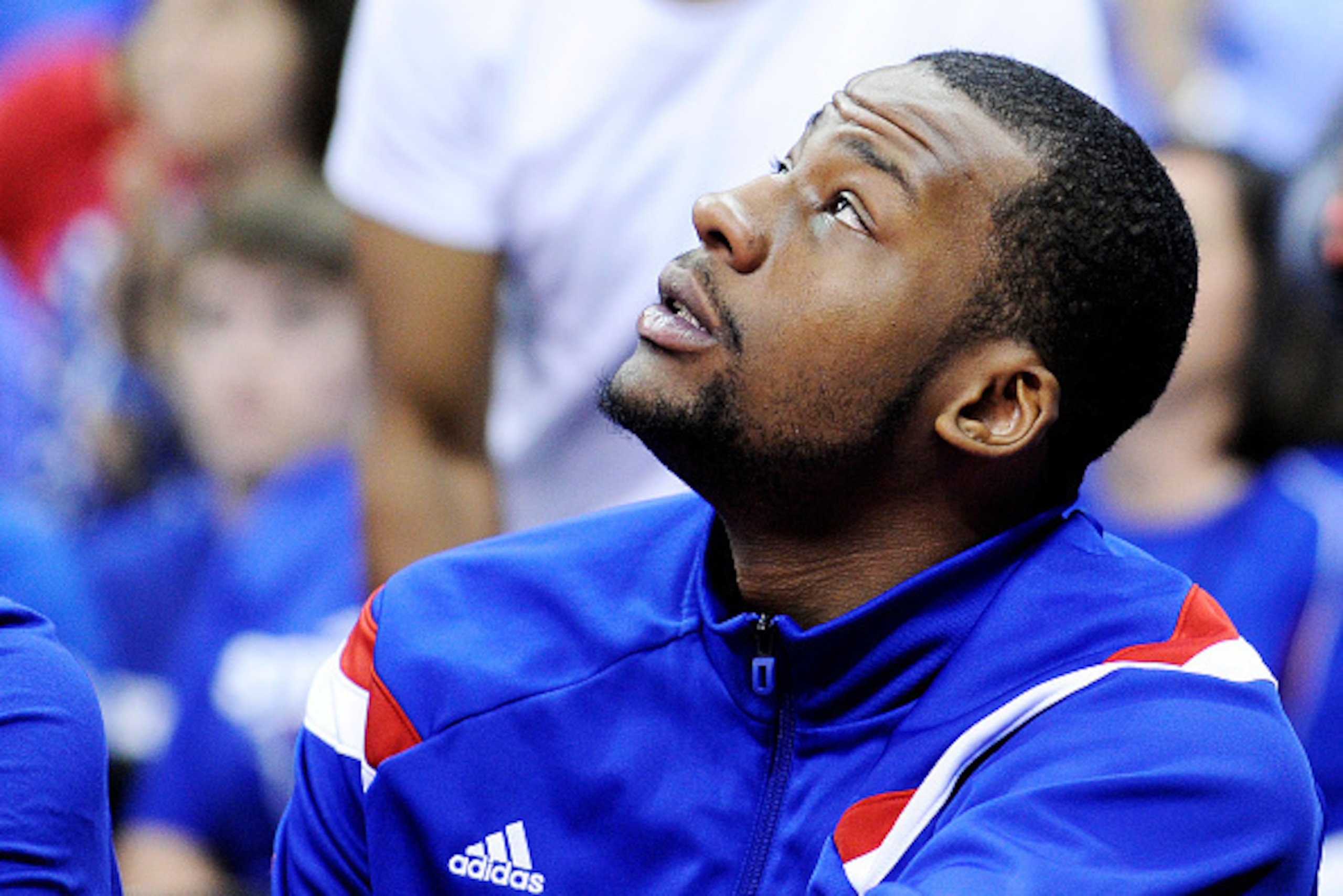 KANSAS CITY, MO - MARCH 13:  Cliff Alexander #2 of the Kansas Jayhawks sits on the bench against the Baylor Bears during a semifinal game of the 2015 Big 12 Basketball Tournament at Sprint Center on March 13, 2015 in Kansas City, Missouri.  (Photo by Ed Z
