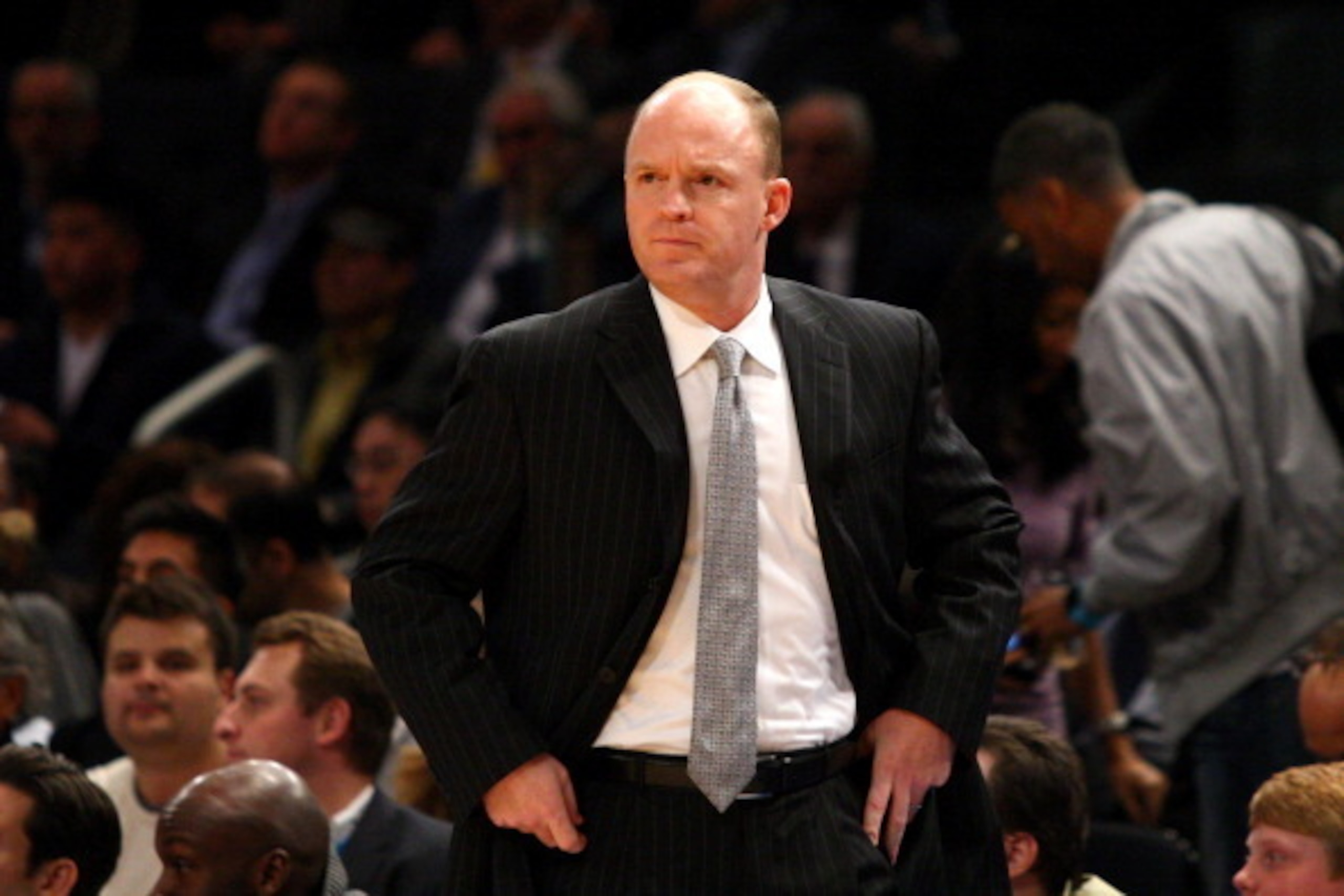 NEW YORK, NY - MARCH 26:  Head coach Scott Skiles of the Milwaukee Bucks looks on against the New York Knicks at Madison Square Garden on March 26, 2012 in New York City. NOTE TO USER: User expressly acknowledges and agrees that, by downloading and or usi