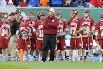 May 25, 2013; Philadelphia, PA, USA; Denver Pioneers head coach Bill Tierney looks on against the Syracuse Orange during the fourth quarter of the 2013 NCAA Division I Men's Lacrosse Semifinals at Lincoln Financial Field.  Syracuse won the game 9-8.  Mand