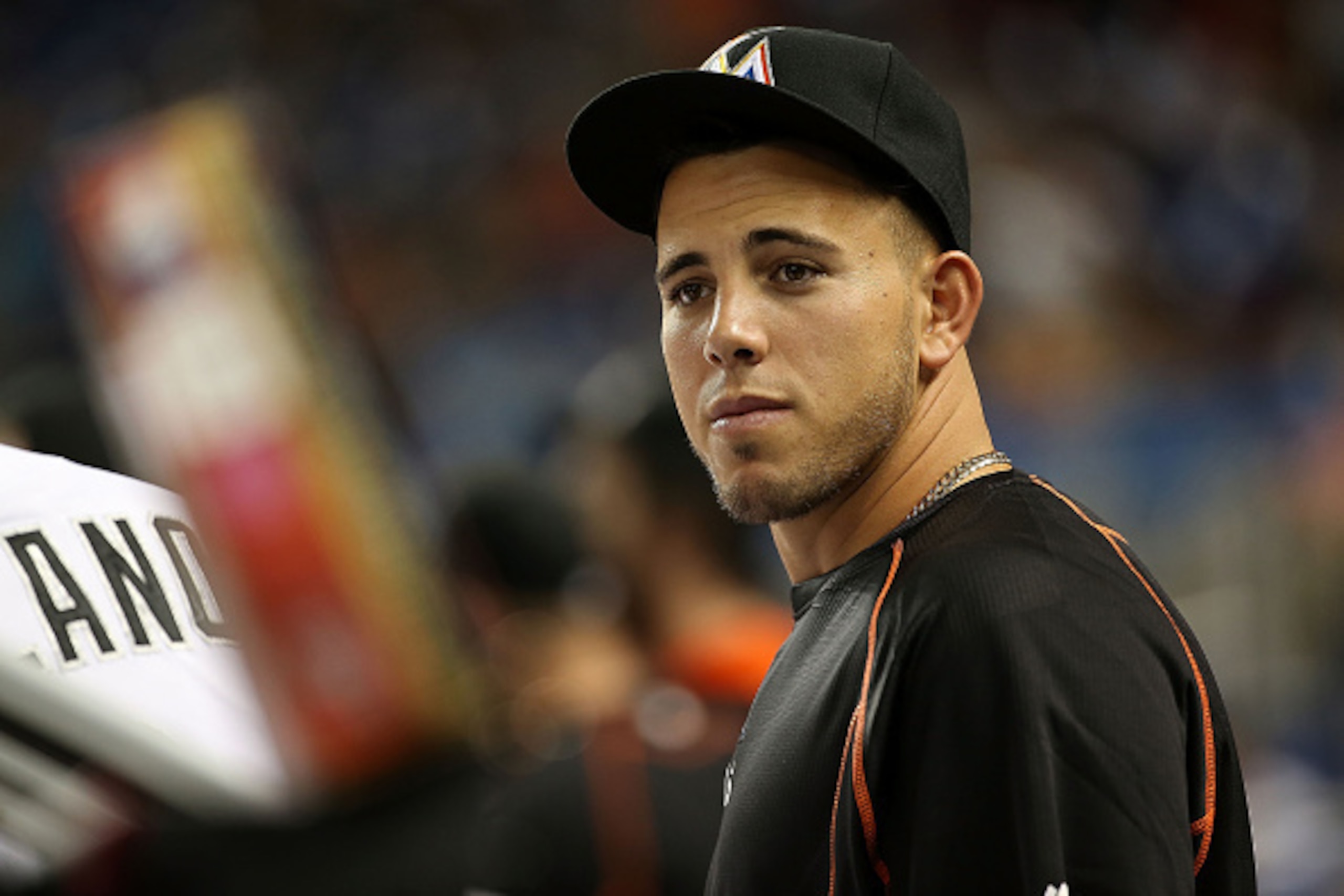 MIAMI, FL - MAY 15:  Jose Fernandez #16 of the Miami Marlins looks on during a game against the Atlanta Braves at Marlins Park on May 15, 2015 in Miami, Florida.  (Photo by Mike Ehrmann/Getty Images)