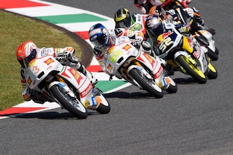 SCARPERIA, ITALY - JUNE 01:  Matteo Ferrari of Italy and San Carlo Team Italia leads the field during the Moto3 race during the MotoGp of Italy - Race at Mugello Circuit on June 1, 2014 in Scarperia, Italy.  (Photo by Mirco Lazzari gp/Getty Images)