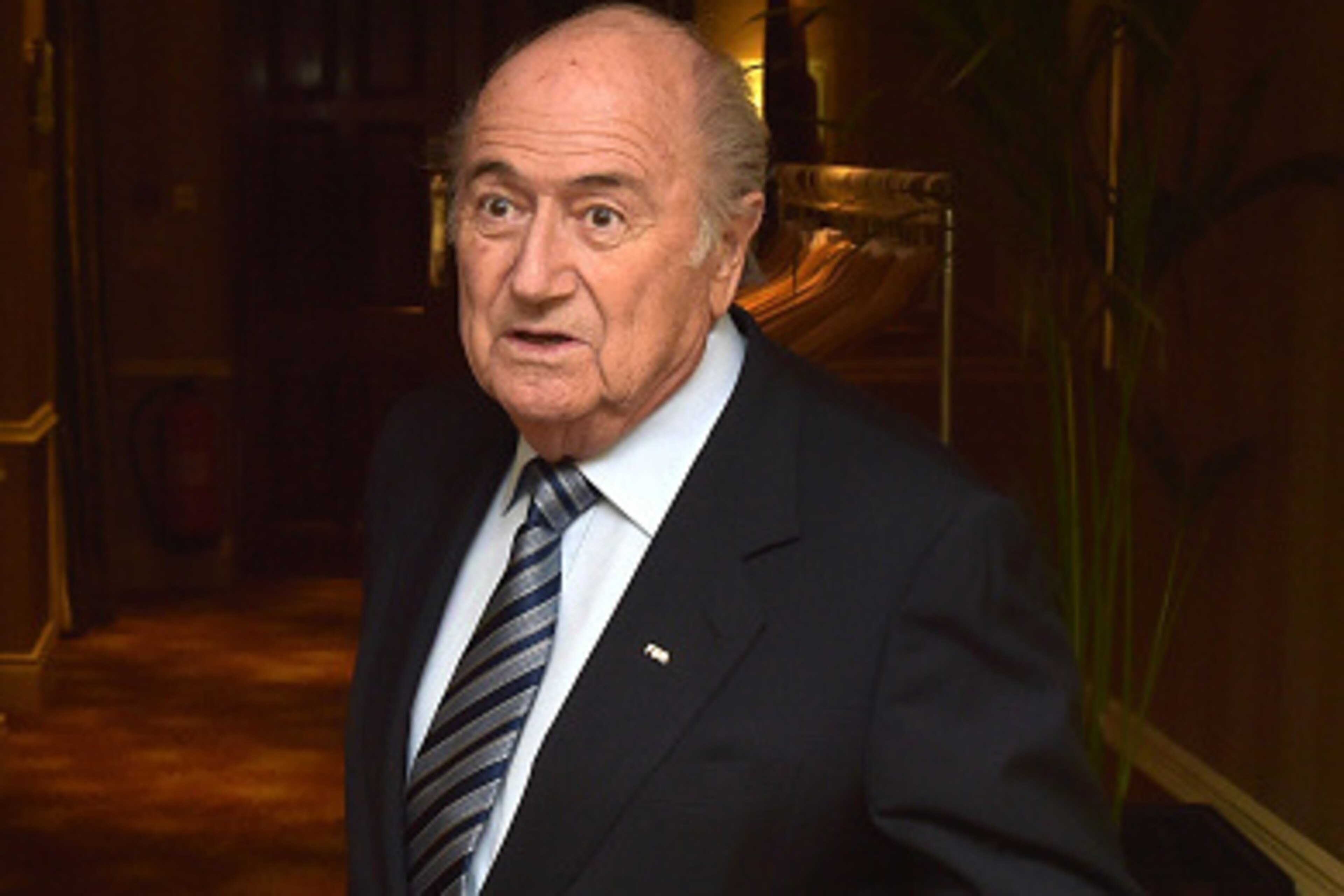 BELFAST, NORTHERN IRELAND - FEBRUARY 27:  FIFA President Sepp Blatter arrives for meetings at the Culloden Hotel on February 27, 2015 in Belfast, Northern Ireland. Blatter is attending the International Football Association Board AGM which is taking place