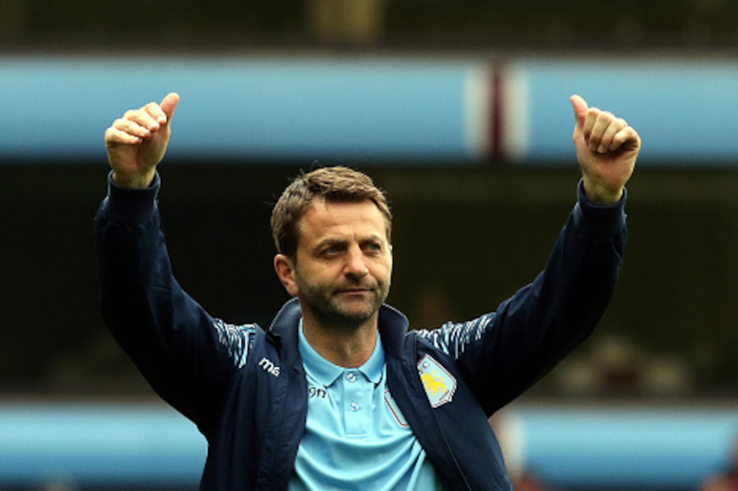 BIRMINGHAM, ENGLAND - MAY 24: Tim Sherwood, manager of  Aston Villa applauds the supporters after the Barclays Premier League match between Aston Villa and Burnley at Villa Park on May 24, 2015 in Birmingham, England.  (Photo by David Jones/Getty Images)