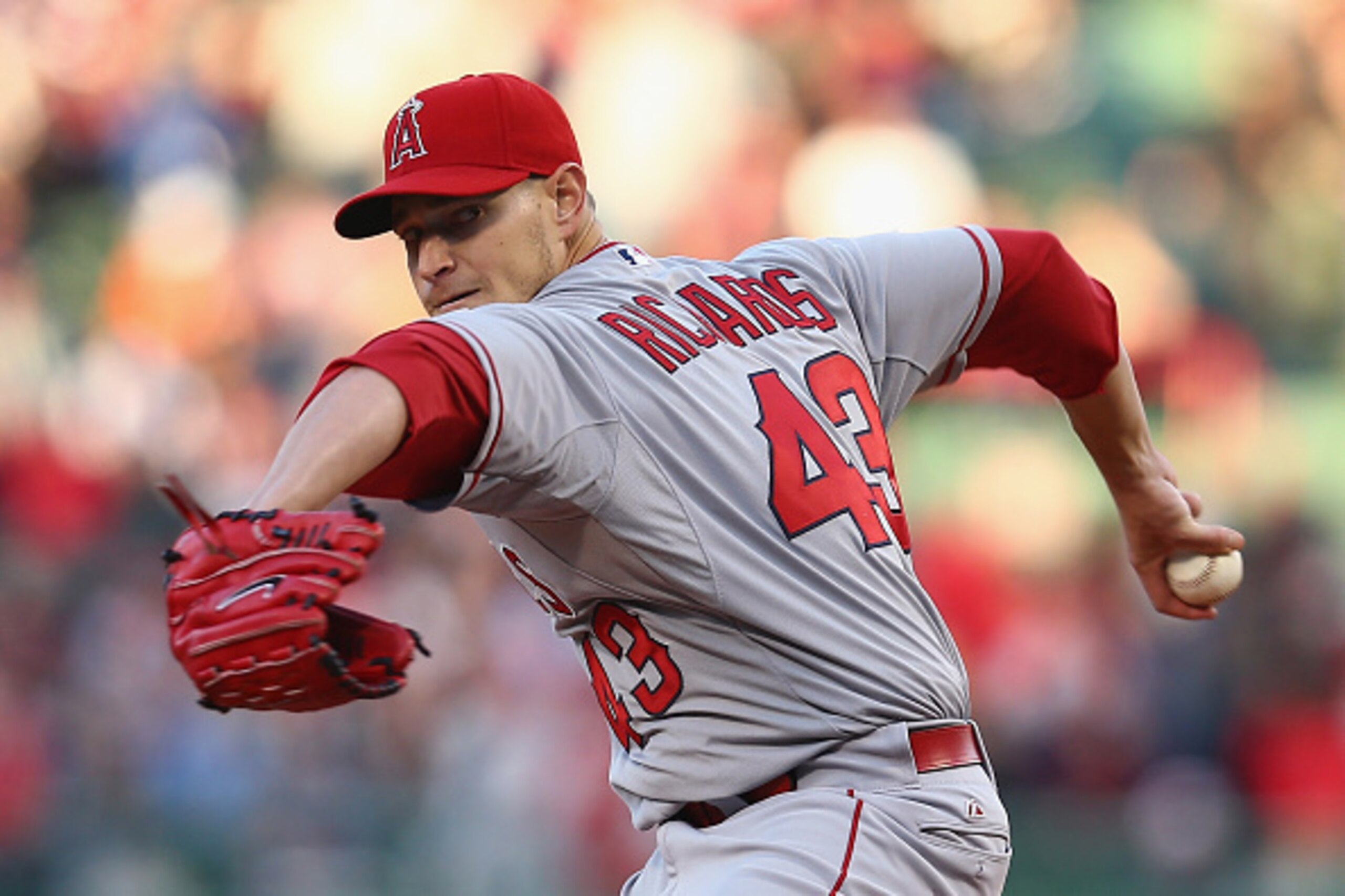 BOSTON, MA - MAY 22: Garrett Richards #43 of the Los Angeles Angels outfield Anaheim pitches against the Boston Red Sox during the first inning at Fenway Park on May 22, 2015 in Boston, Massachusetts. (Photo by Maddie Meyer/Getty Images) BOSTON, MA - MAY 22: Garrett Richards #43 of the Los Angeles Angels outfield Anaheim pitches against the Boston Red Sox during the first inning at Fenway Park on May 22, 2015 in Boston, Massachusetts. (Photo by Maddie Meyer/Getty Images)