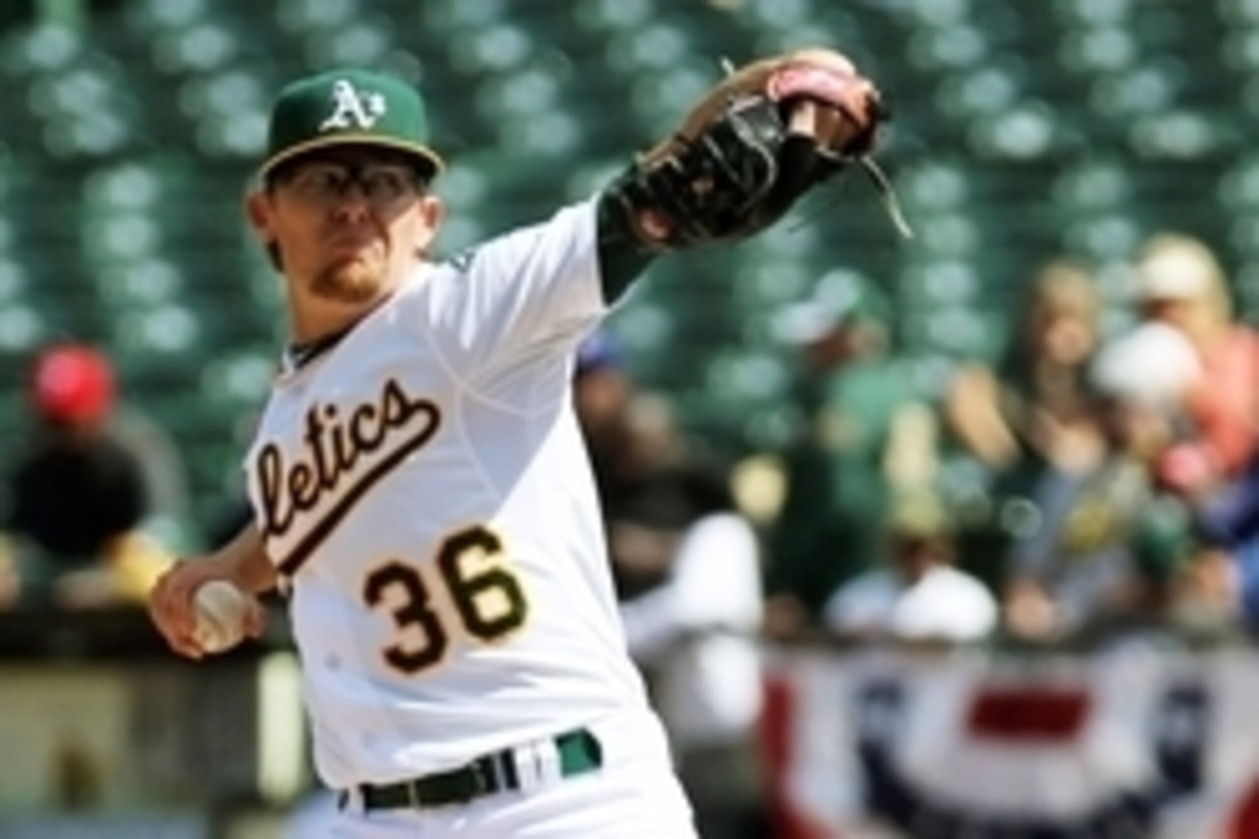 Apr 9, 2015; Oakland, CA, USA; Oakland Athletics relief pitcher Tyler Clippard (36) throws against the Texas Rangers in the ninth inning of their MLB baseball game at O.co Coliseum. Mandatory Credit: Lance Iversen-USA TODAY Sports